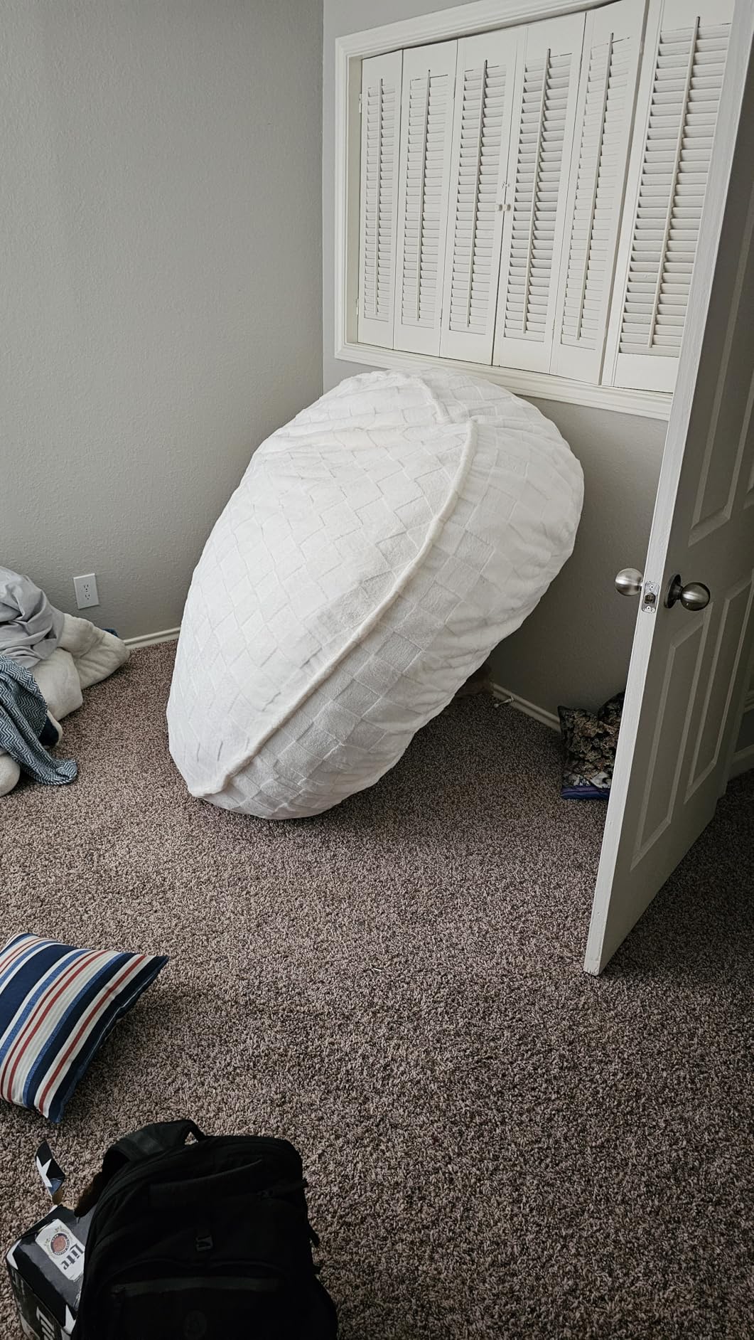 Hobestluk Adults Bean Bag Chair 5FT Big BeanBag Chair Giant Large Oversized | Memory Foam, Washable Cover, Unique Fluffy Plaid, Comfy Adult BeanBag with Filler Lounging Gaming Bedroom Living Room | Grey 5FT customer photo 2