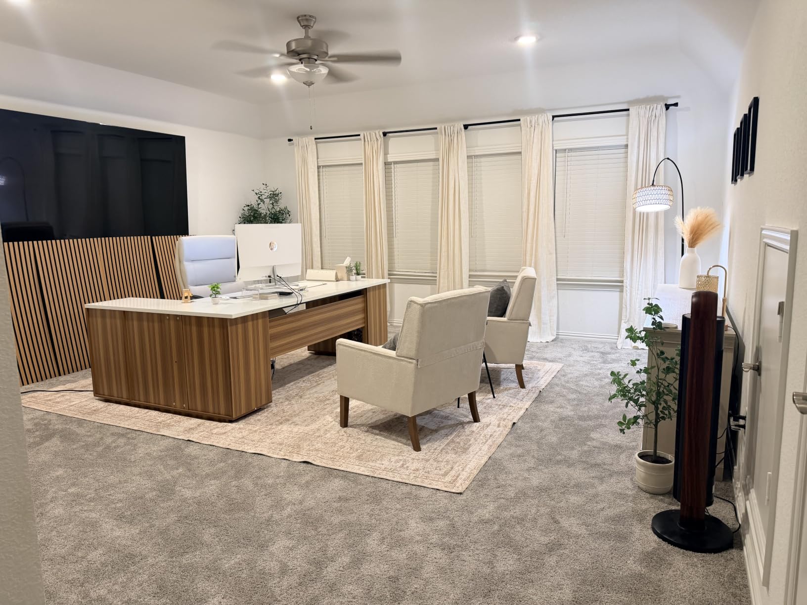 Tribesigns 85.8-Inch L-Shaped Executive Office Desk with File Drawers & Storage Cabinet, Professional Corner Computer Desk Extra Large Business Workstation with Adjustable Shelves (White&Walnut) customer photo 2