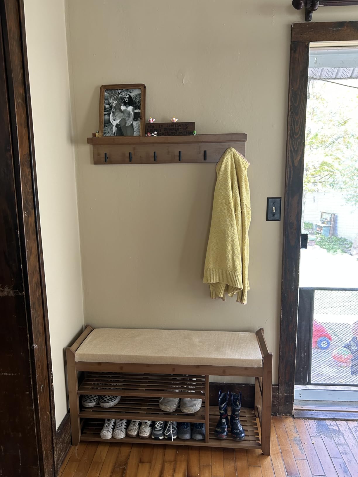 PETKABOO Hall Tree with Bench and Shoe Storage, Coat Rack Shoe Bench Set with Seat Cushion and 6 Hooks for Entryway, Hallway, Living Room and Bedroom customer photo 1