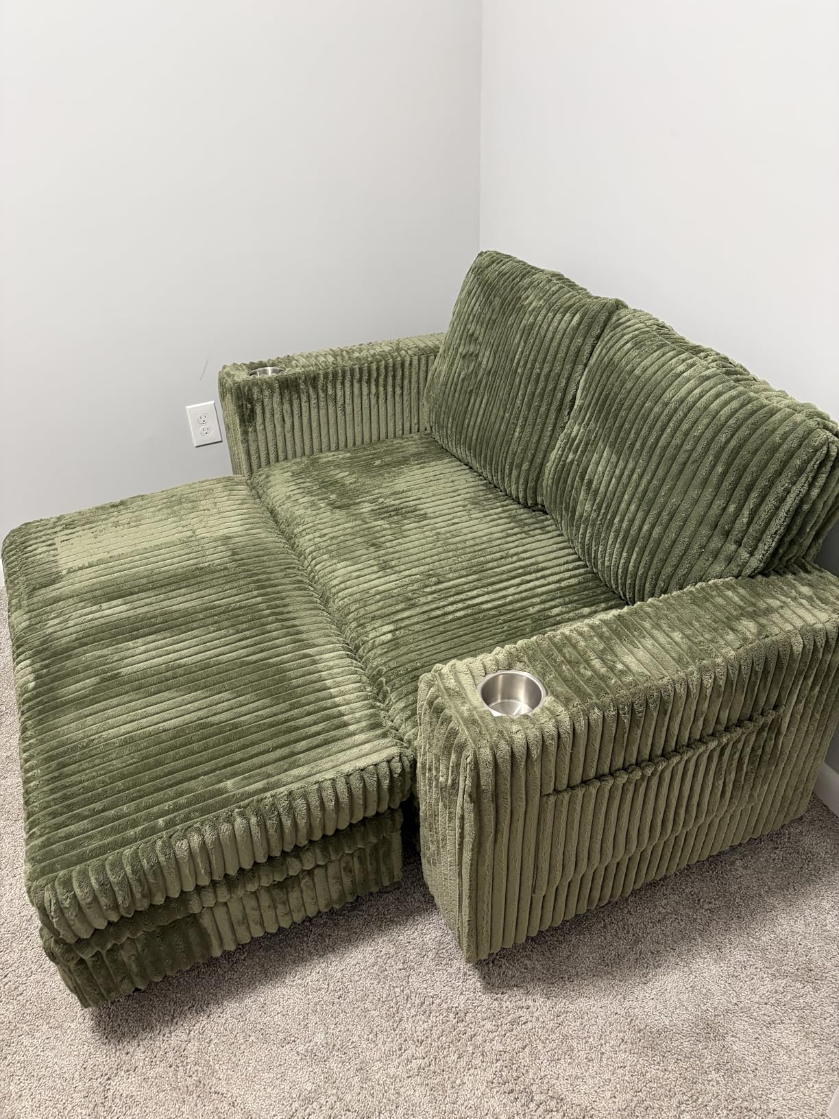 LINSY HOME Loveseat Sofa with Storage - Comfy Plush Corduroy 2 Seater Sofa with USB Charging & Cup Holders, Deep Seat Love Seat for Small Spaces Living Room Bedroom Apartment, Beige customer photo 2