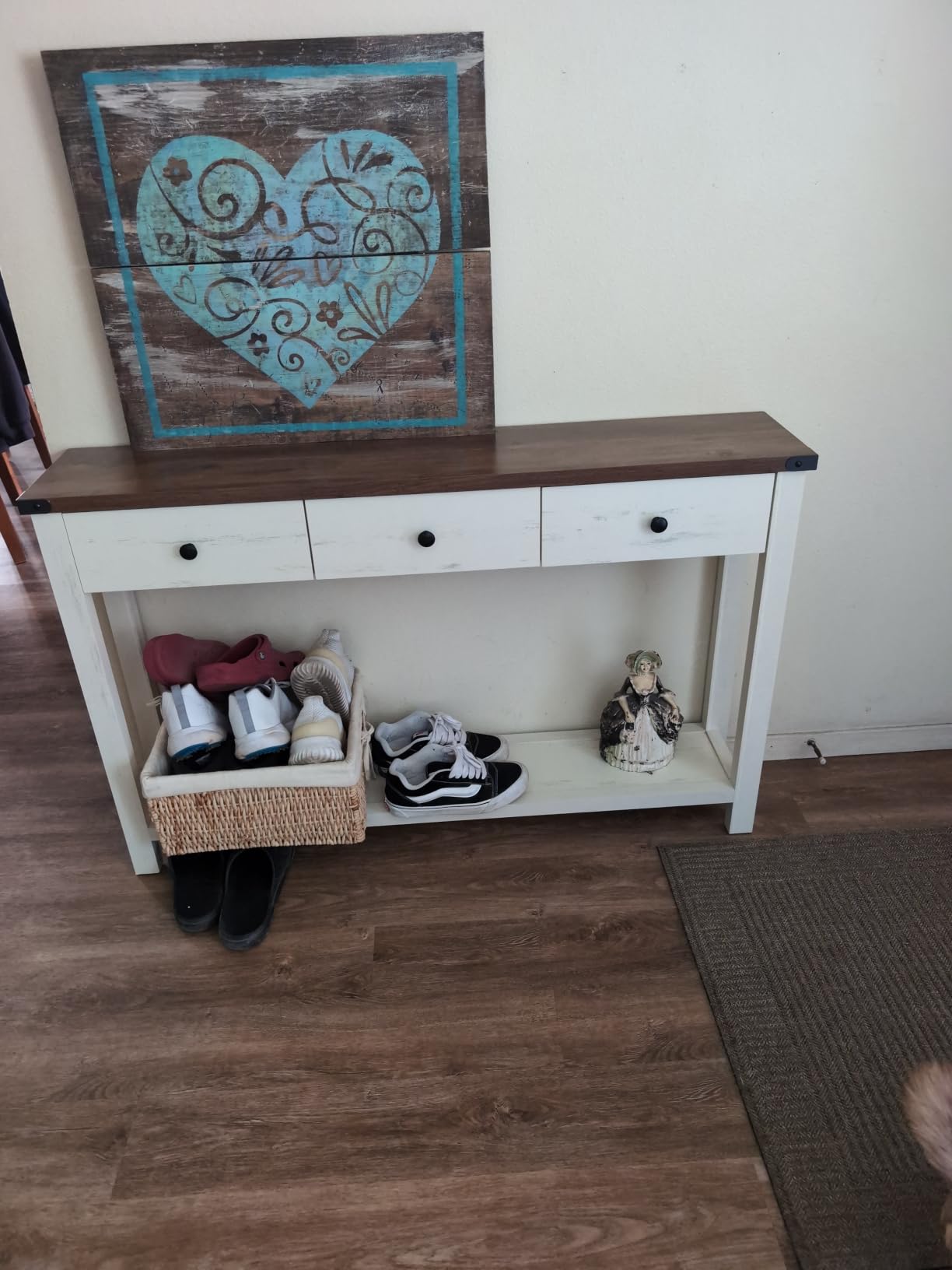 VASAGLE LIRY Collection - Console Sofa Table, Narrow Entryway Table with 3 Drawers, Open Storage Shelf, Metal Corners, for Living Room, Farmhouse Style, Honey Brown ULNT142KB02S customer photo 1