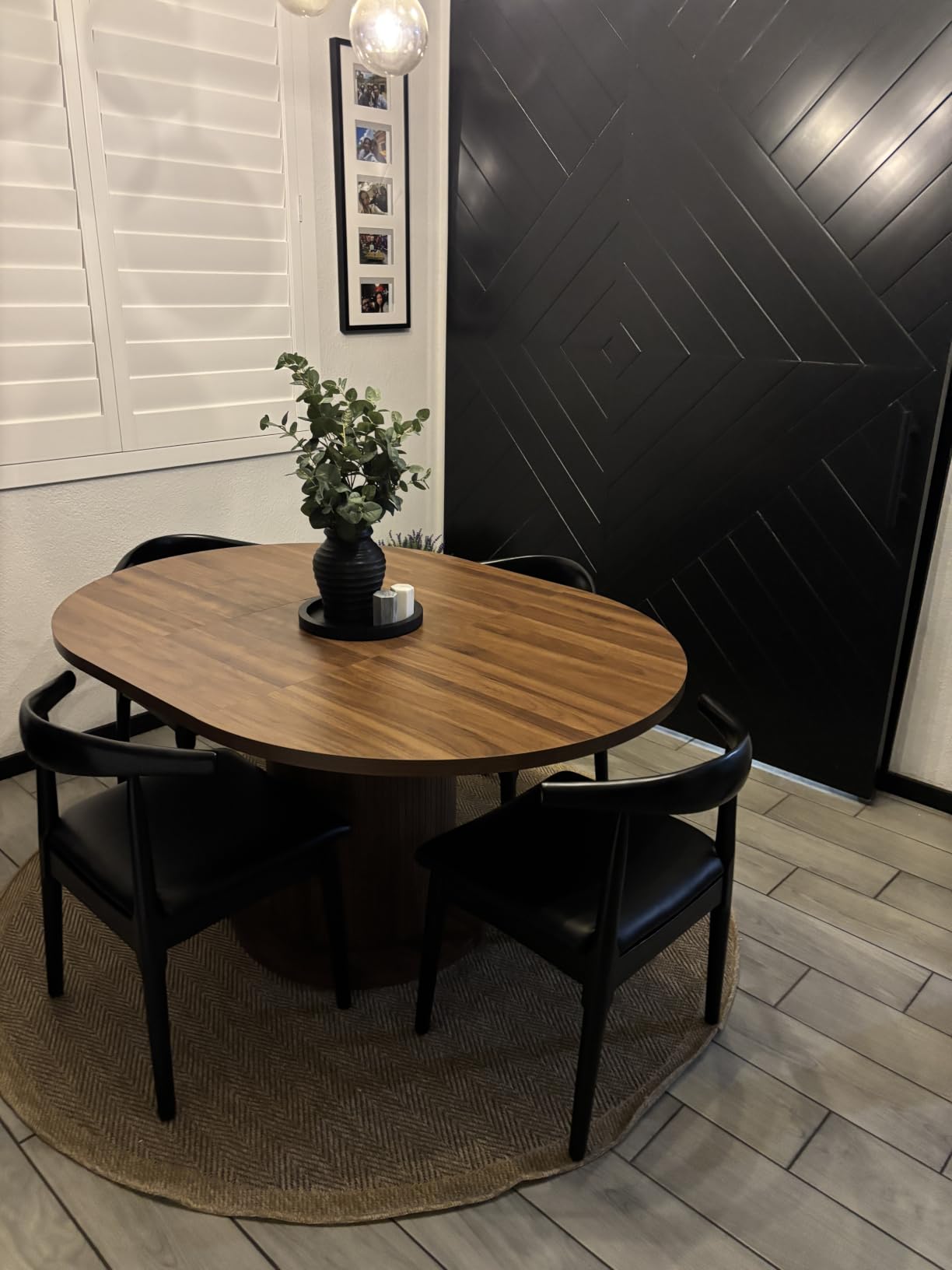 43.3 inch 59 inch Adjustable Size Round Dining Table for 4 6, Unique Design Modern Farmhouse Kitchen Table, Circle Dining Tables with Wood Strip Base for Kitchen Living Room (Walnut) customer photo 1