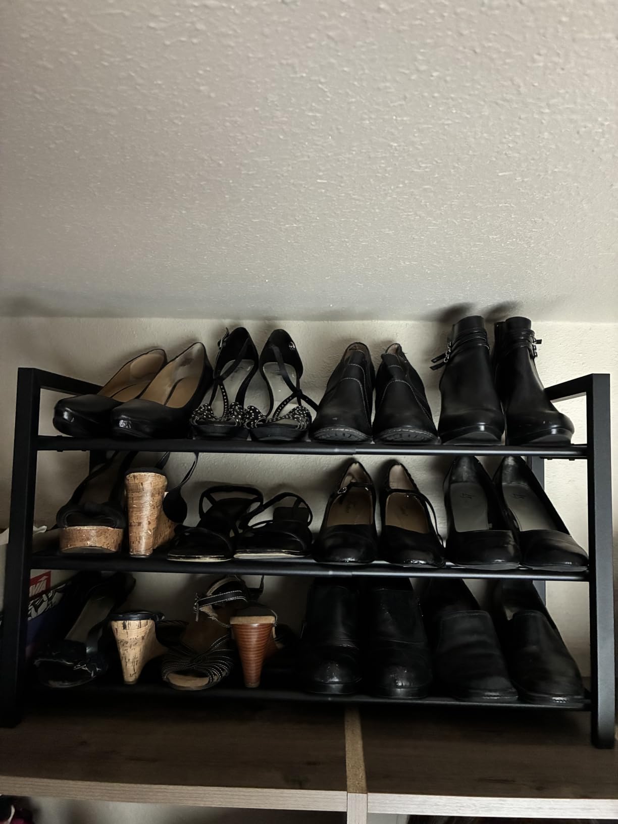 Upgraded 3-Tier Expandable Shoe Rack, Adjustable Shoe Shelf Storage Organizer Heavy Duty Metal Free Standing Shoe Rack for Entryway Closet Doorway (Black) customer photo 1