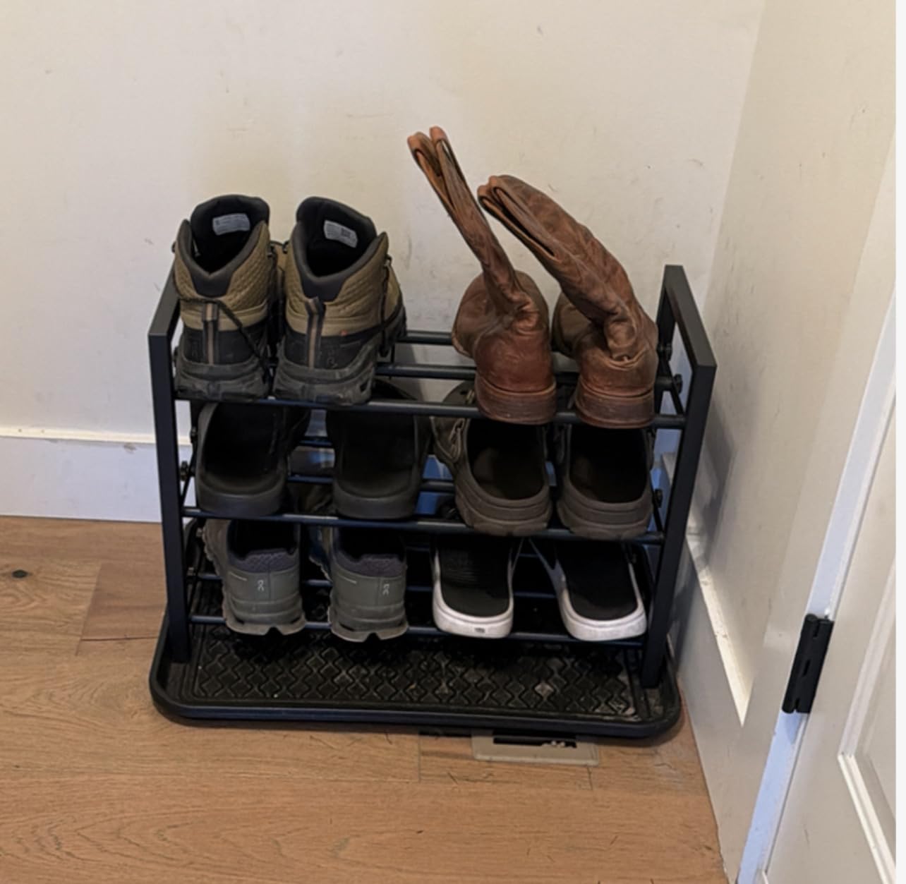 Upgraded 3-Tier Expandable Shoe Rack, Adjustable Shoe Shelf Storage Organizer Heavy Duty Metal Free Standing Shoe Rack for Entryway Closet Doorway (Black) customer photo 2