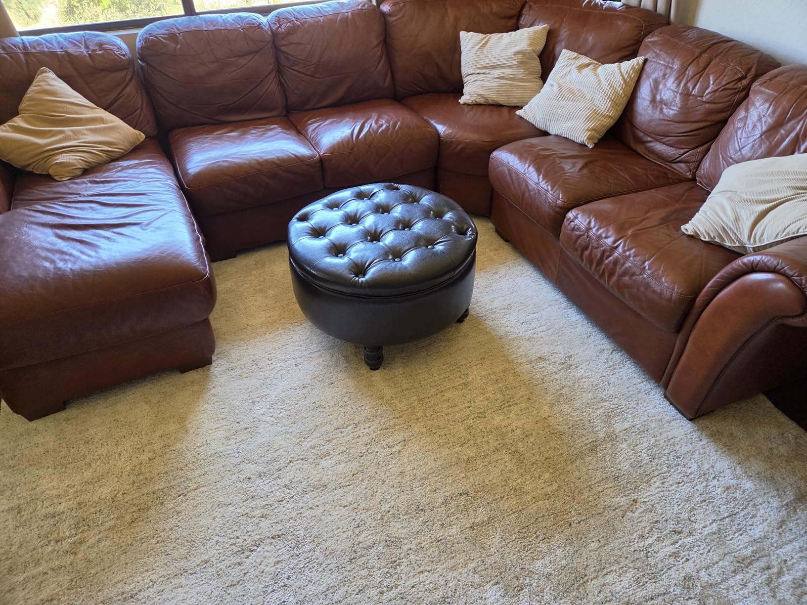 30 Inch PU Leather Round Storage Ottoman with Tray, Modern Upholstered Tufted Coffee Table with Storage, Large Ottoman Footrest Stool for Living Room, Bedroom, Dorm, Dark Brown customer photo 2