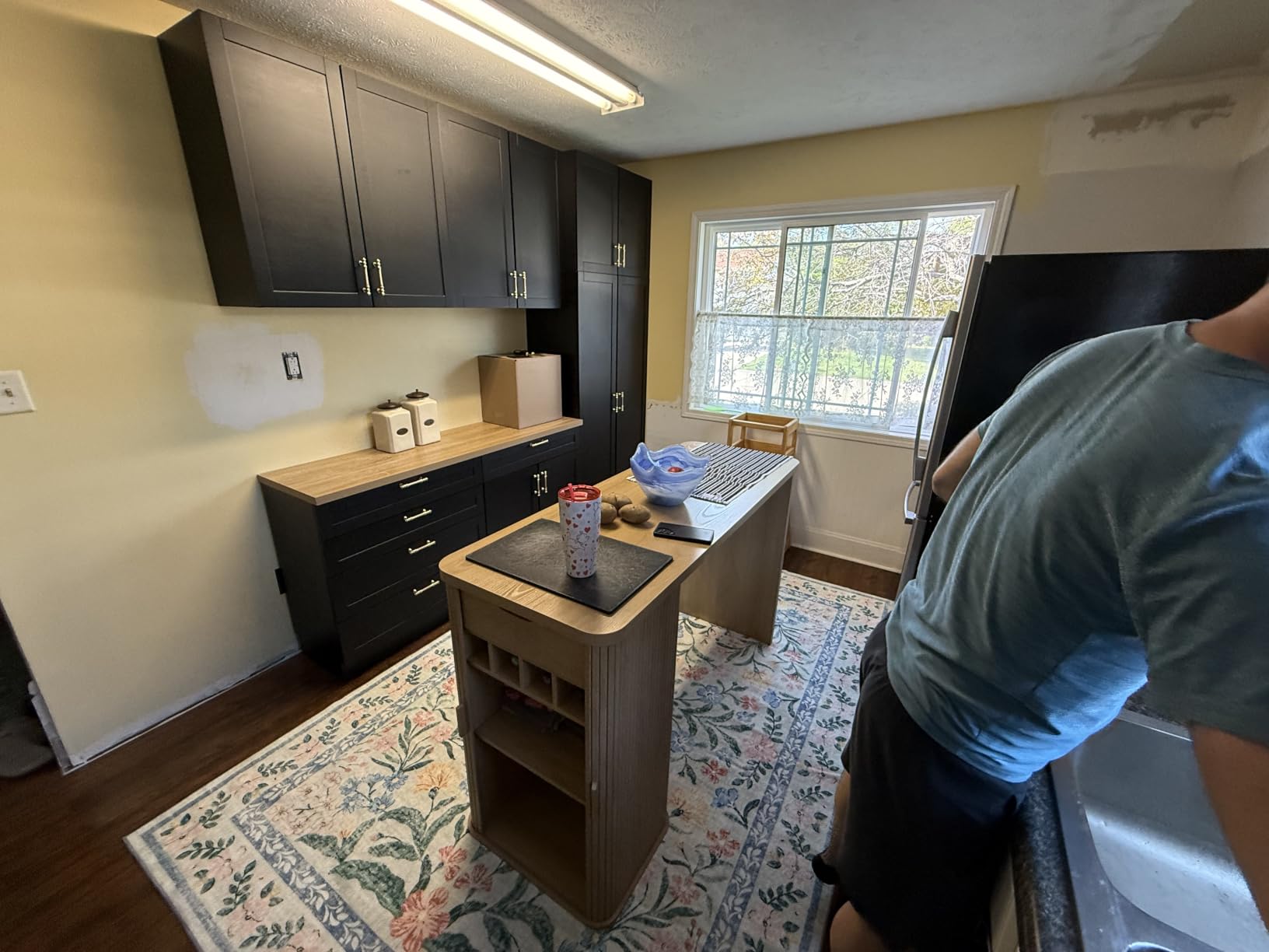 59 Inch Kitchen Island with Storage, Fluted Counter Height Table, Mid-Century Modern customer photo 2