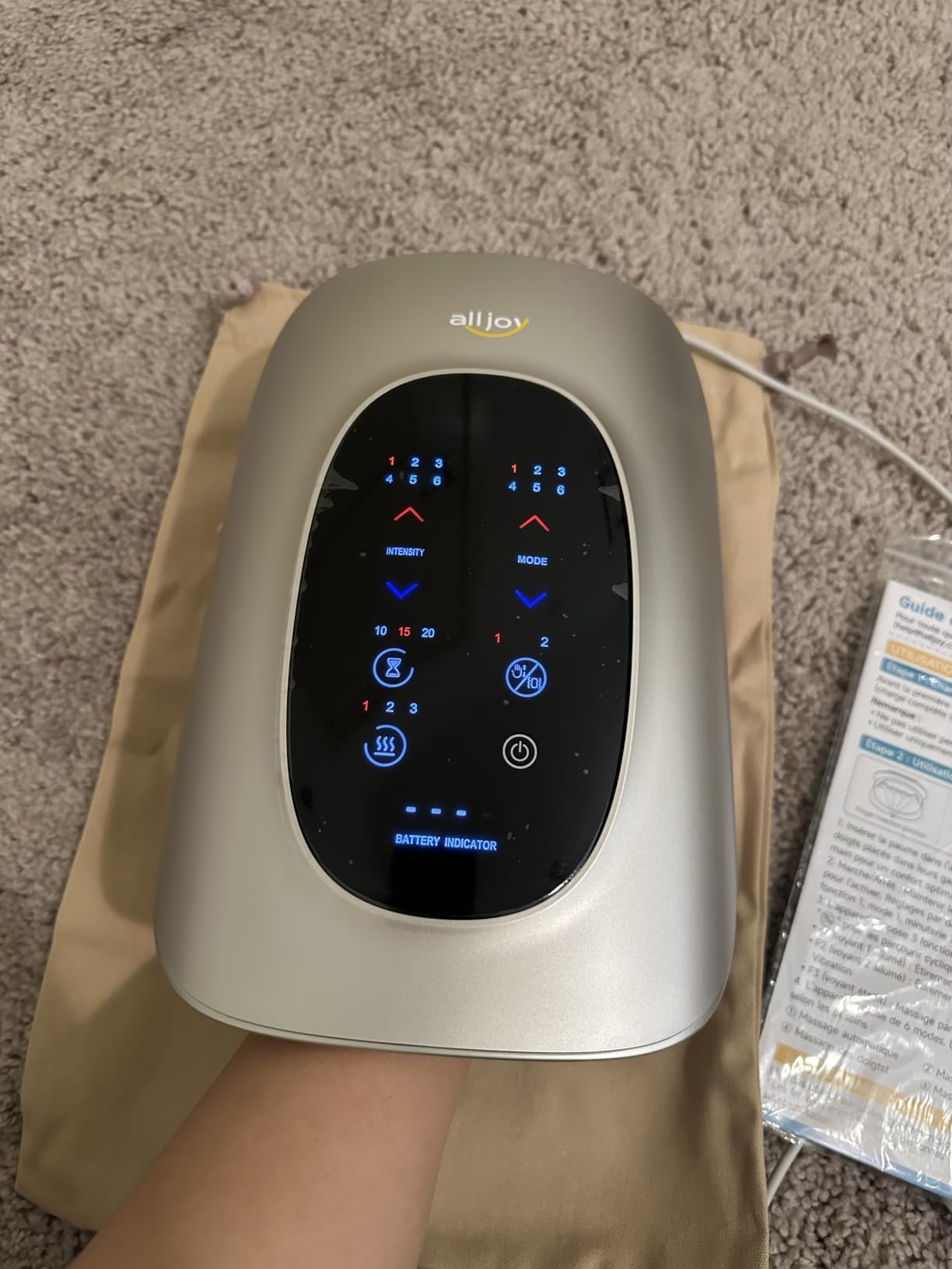 ALLJOY Hand Massager with Heat and Compression, Knuckle Stretching and Hand Massage, 6 Modes 6 Intensities 3 Heat for Arthritis and Carpal Tunnel Relief, Gifts for Women Men(White) customer photo 2