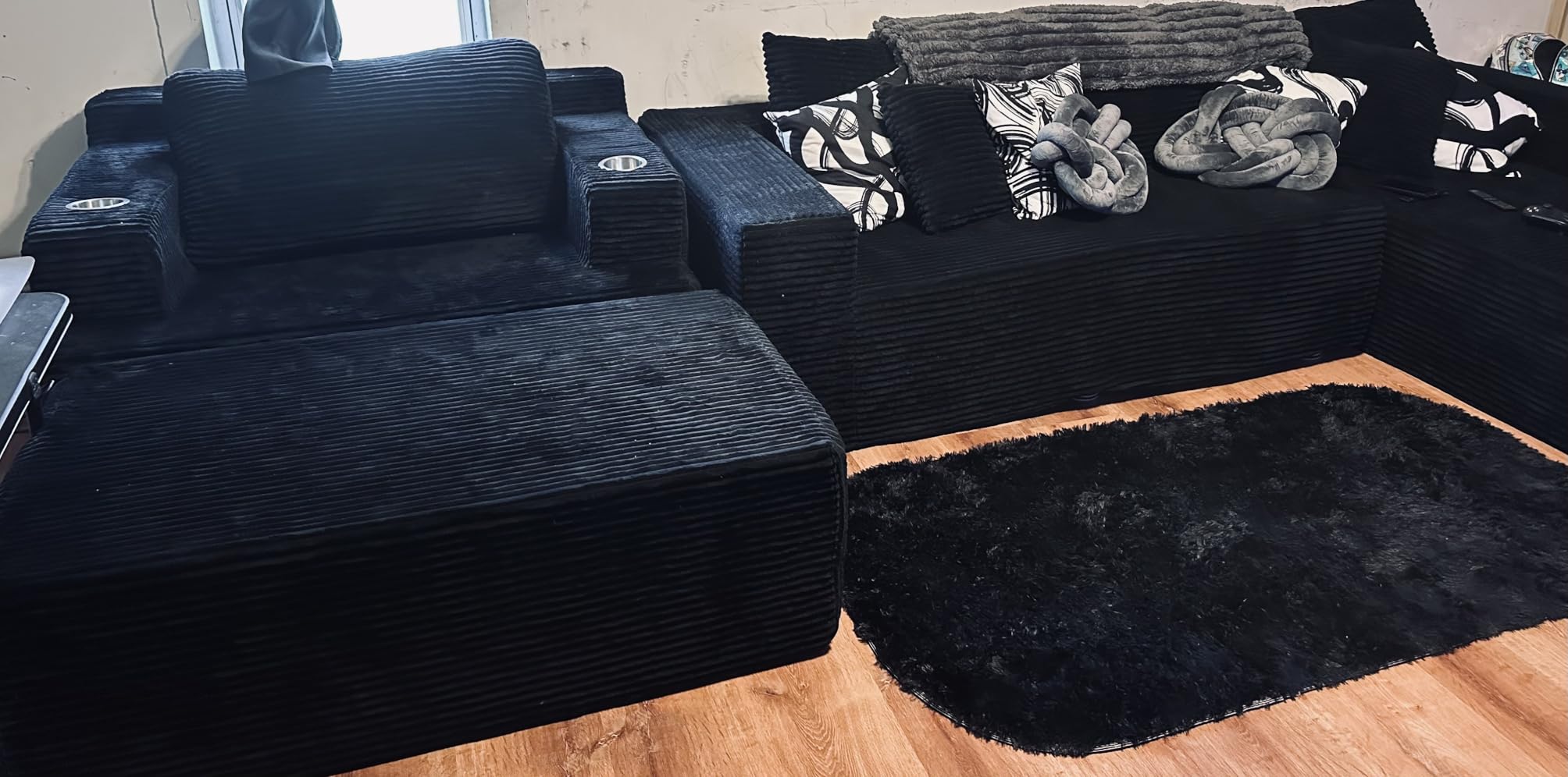Homall Oversized Chaise Lounge Chair, Cloud Couch with Fluffy Upholstered, Deep Seat Sleeper Sofa Bed with Two Cup Holders, Comfy Boneless Couch No Assembly Required for Living Room, Apartment (Grey) customer photo 1