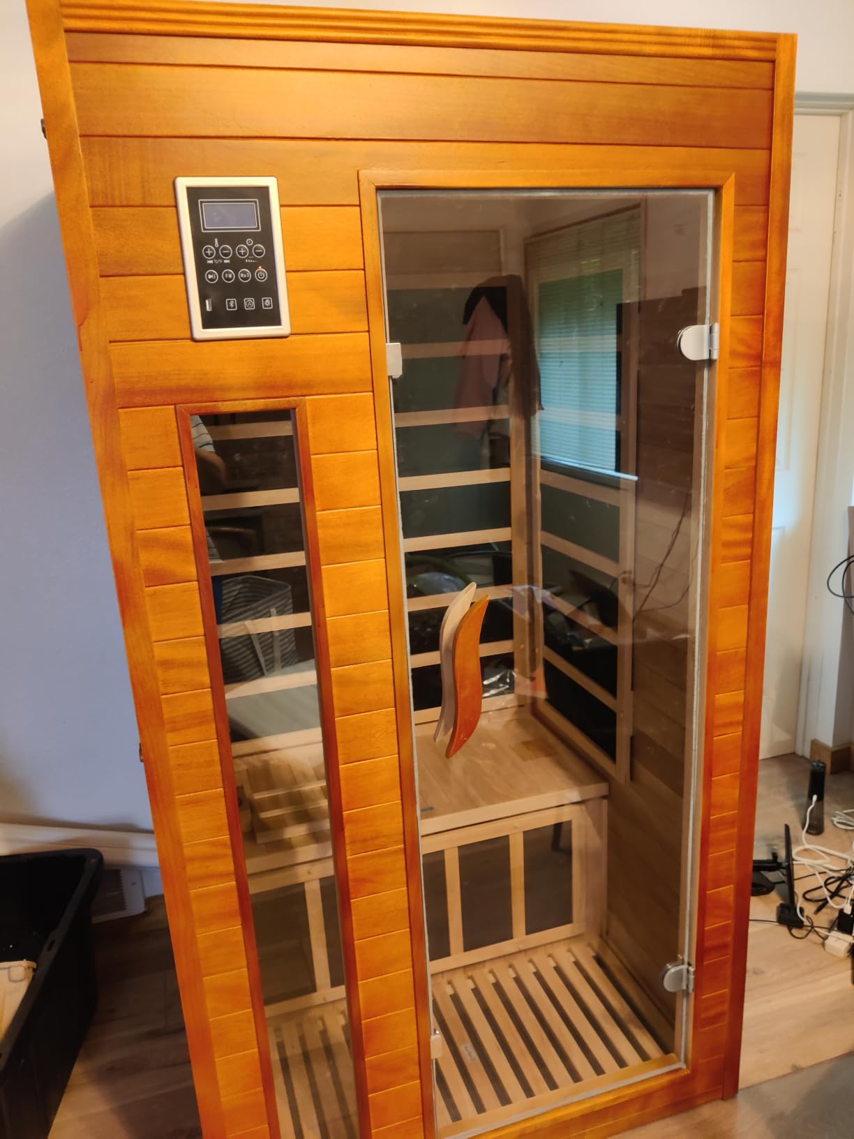 X-Vcak 1-2 Person Infrared Sauna, Dry Heat Sauna with Red Light Therapy, Bluetooth, Radio, 7-Color Therapy Light for Home, Indoor, Gym, Wellness Center, 40 x 36 x 73 inch, Brown customer photo 1