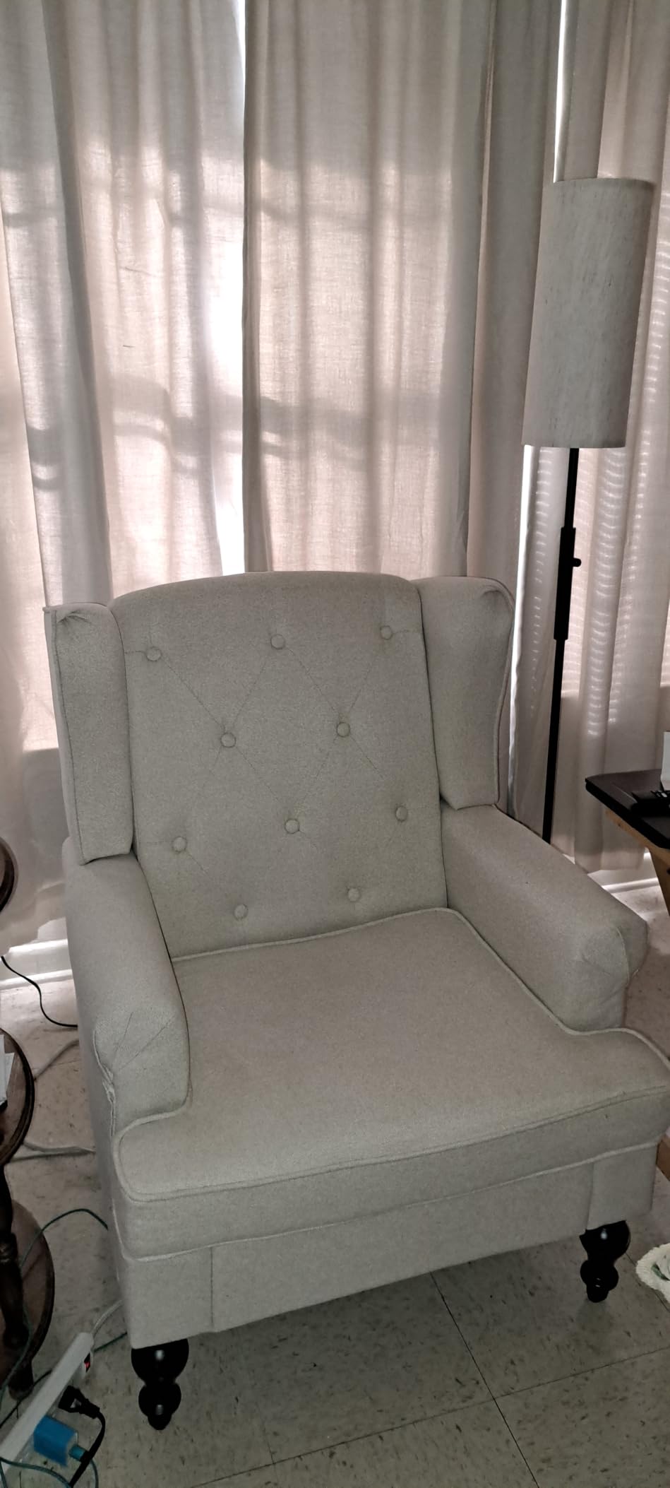 Accent Chair for Living Room, Mid Century Modern Upholstered Armchair, Wingback Chair with Tufted High Back and Solid Legs, Comfy Single Sofa Side Chairs for Bedroom, Light Grey customer photo 1