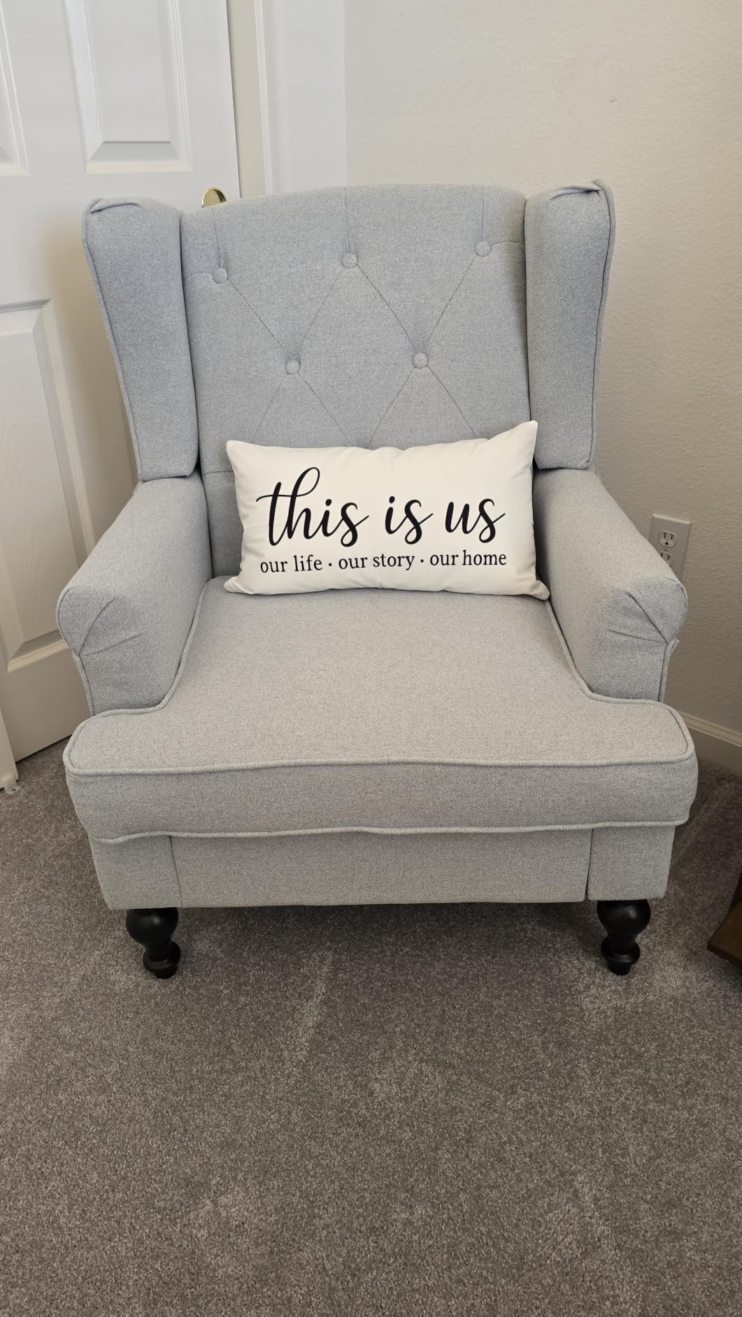 Accent Chair for Living Room, Mid Century Modern Upholstered Armchair, Wingback Chair with Tufted High Back and Solid Legs, Comfy Single Sofa Side Chairs for Bedroom, Light Grey customer photo 2