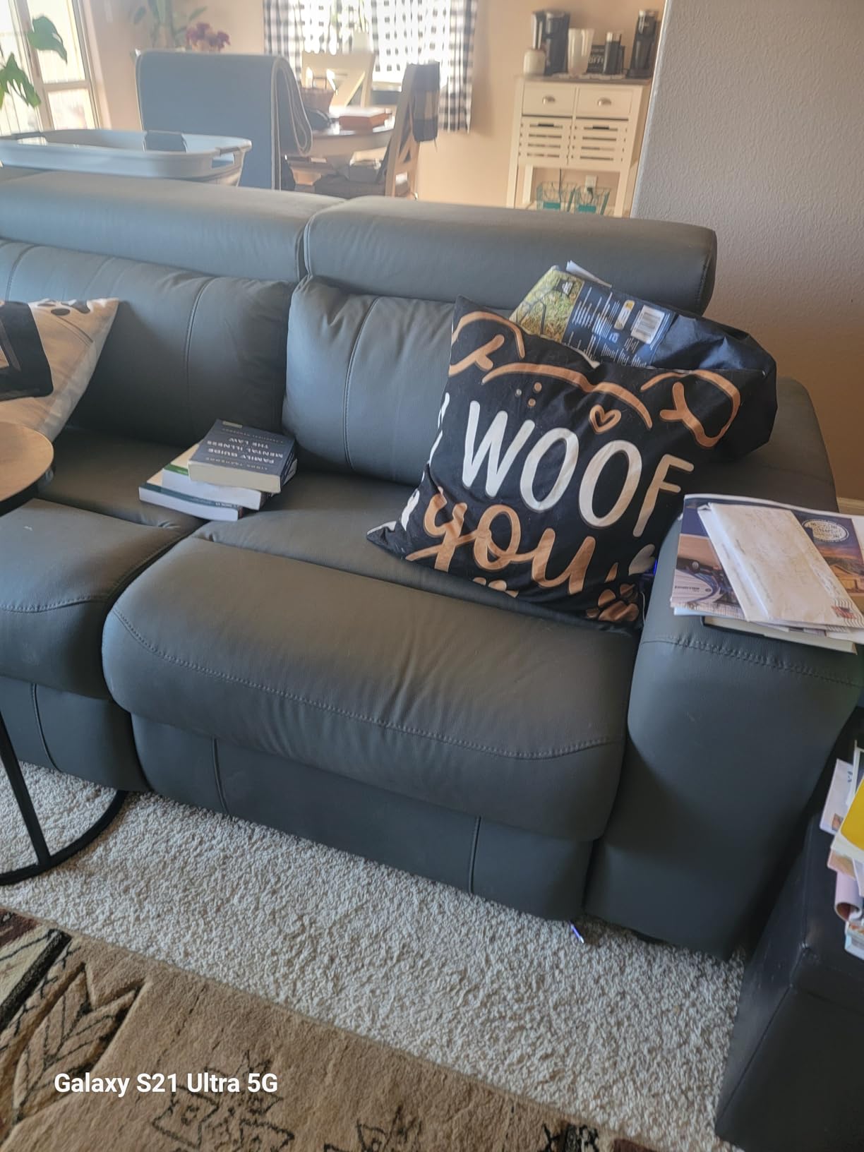 AMERLIFE Power Recliner Sectional Sofa with Storage/USB Port, Leather Recliner Sofa with Adjustable Headrest, Reclining Sectional Couches with Console and Cup Holder for Living Room (Beige Brown) customer photo 1