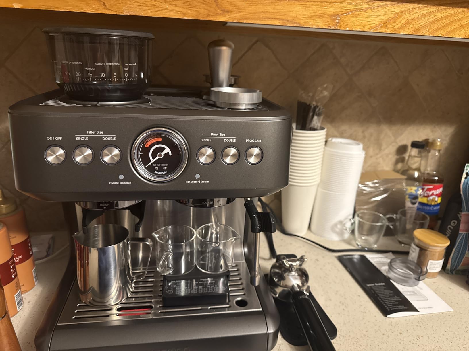 Chefman Crema Deluxe Espresso Machine with Double Boiler, Professional Coffee Maker with Coffee Grinder and Steam Wand customer photo 1
