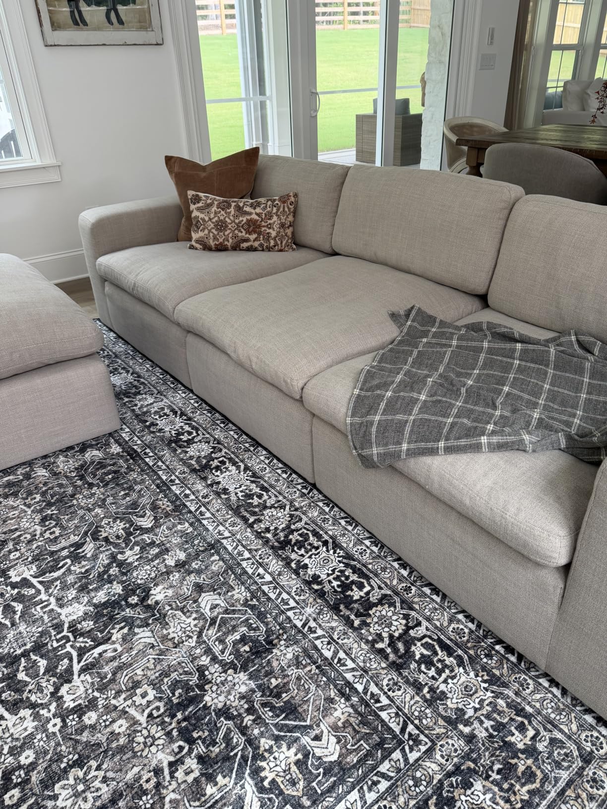10x14 Area Rugs for Living Room - Washable Vintage Retro Large Rug, Soft Ultra Thin Non Slip Low Pile Traditional Distressed Boho Carpet for Bedroom Dining Room Home Office, Charcoal Olive customer photo 2