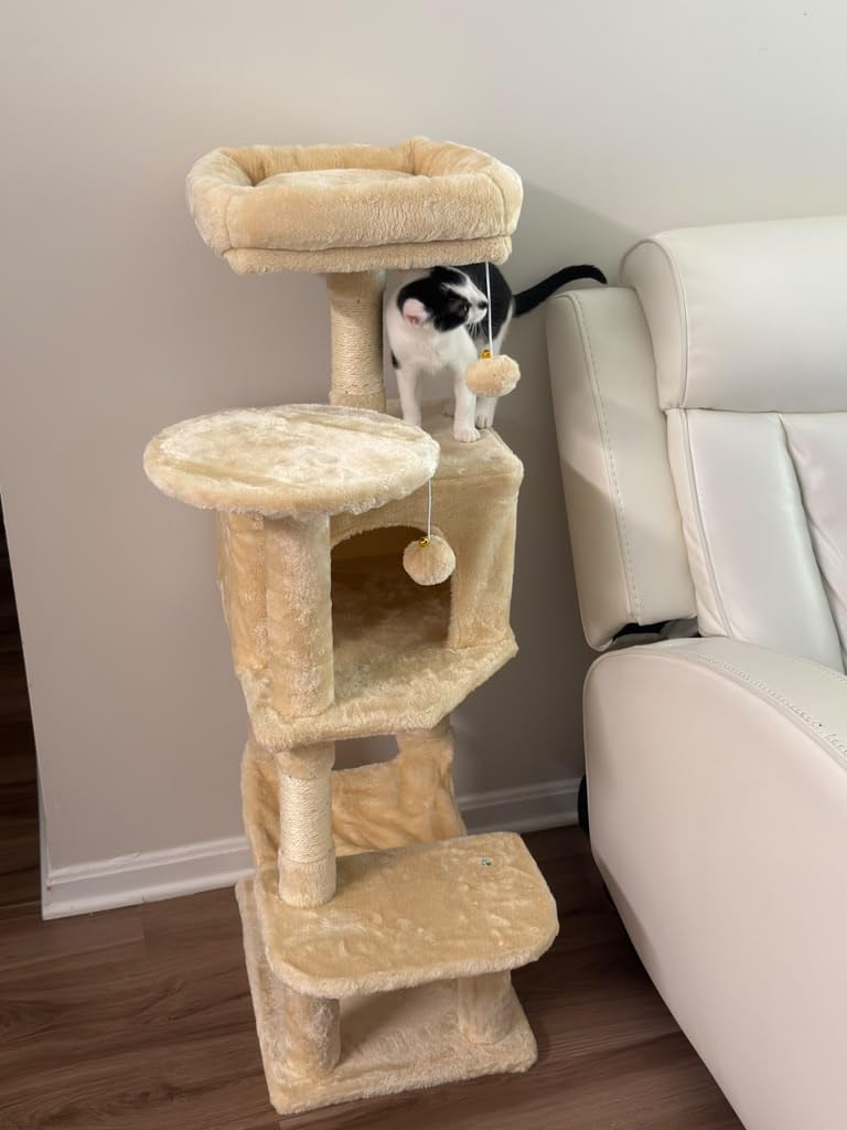 Sweetcrispy 44 Inch Cat Tree Tower for Indoor Cats and Kittens, Dark Grey | Cat Climbing Tower with Natural Sisal Scratching Posts, Hammock, Pet Condo customer photo 2