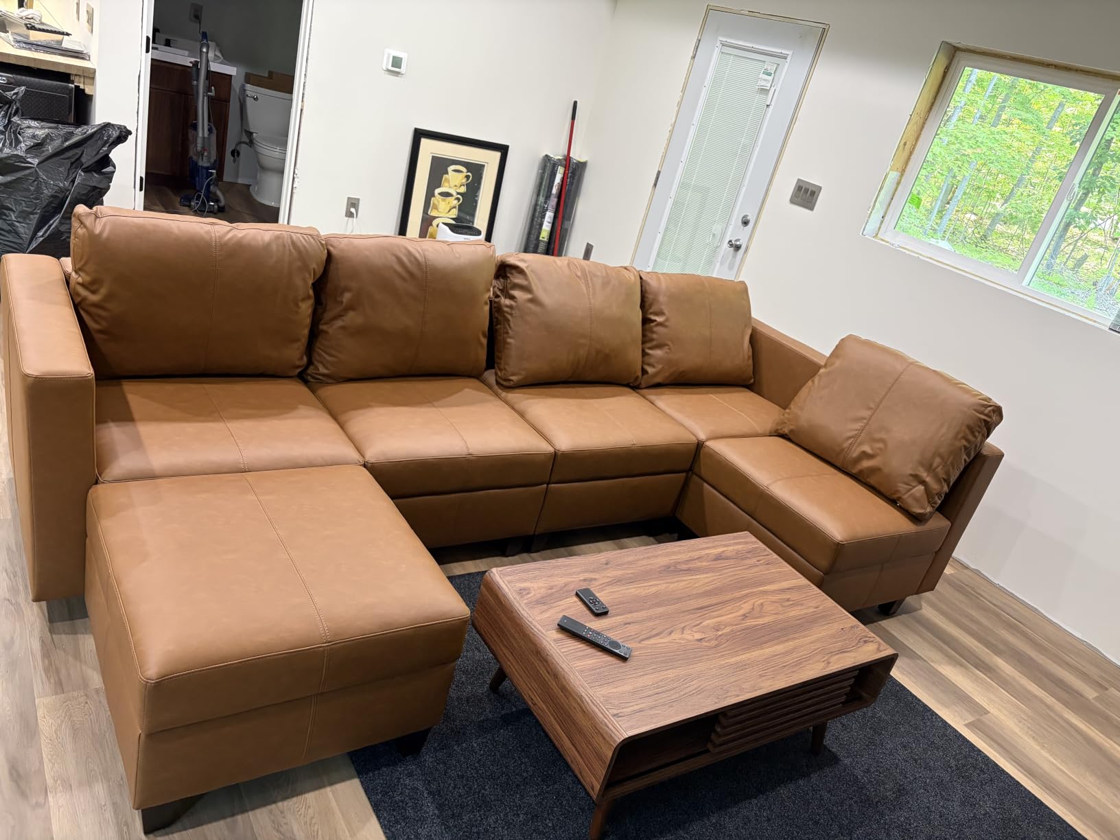 EASE MOOSE Modular Sectional Sofa with Storage, Faux Leather Sectional, Leather Couches for Living Room, Whitesand customer photo 1