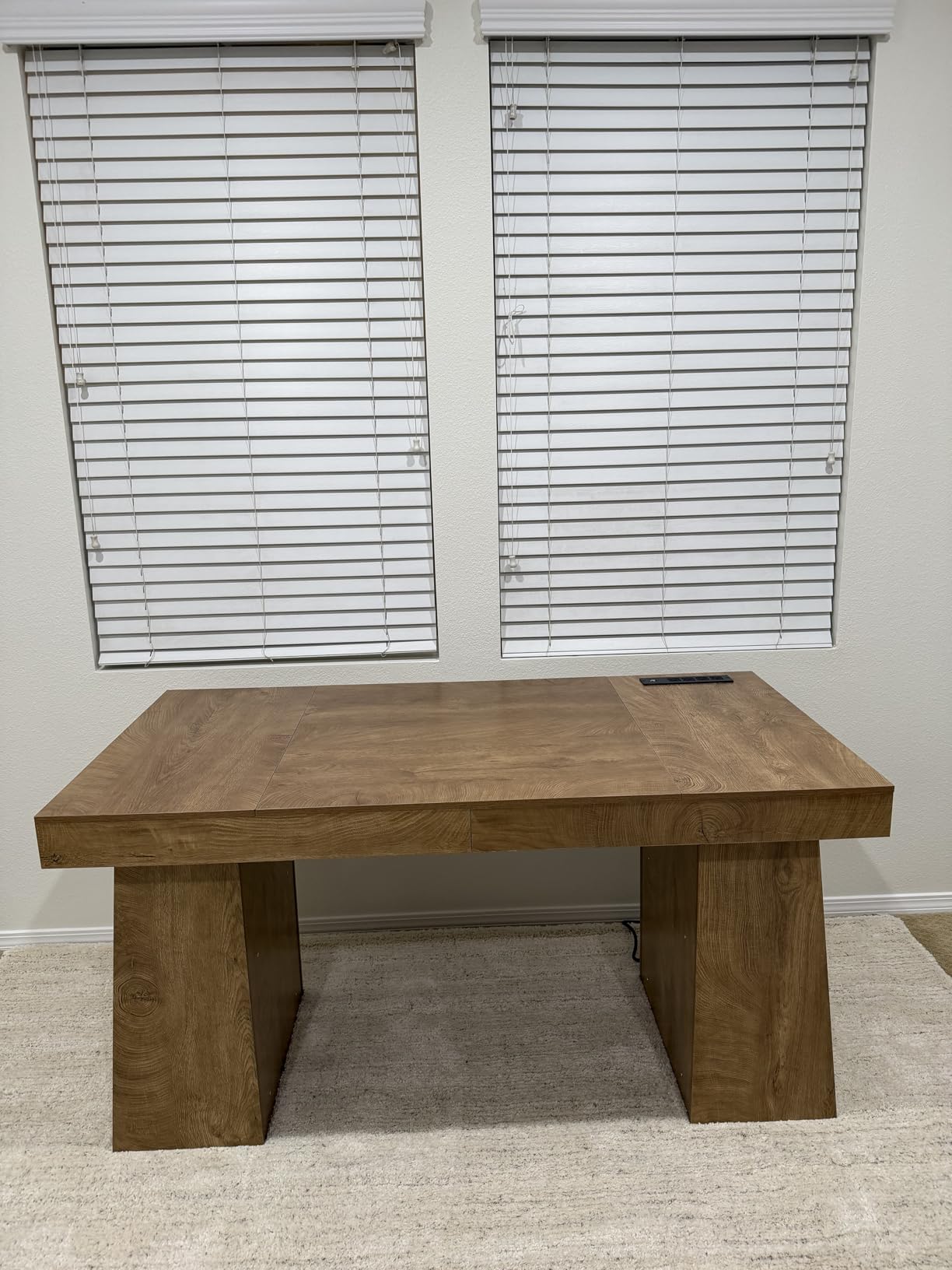 63 in Executive Desk with Power Outlets, Modern Home Office Desk with Storage Cabinet, Wood Computer Desk Business Workstation Desk Conference Table (Oak) customer photo 2
