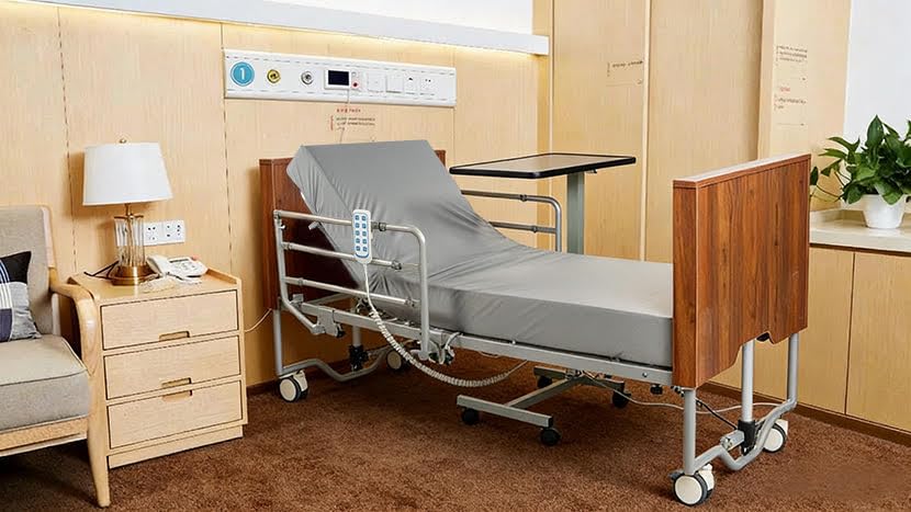 Real Relax Premium 3 Function Full Electric Hospital Bed (with Mattress), Ultra Low Electric Medical Bed with 6