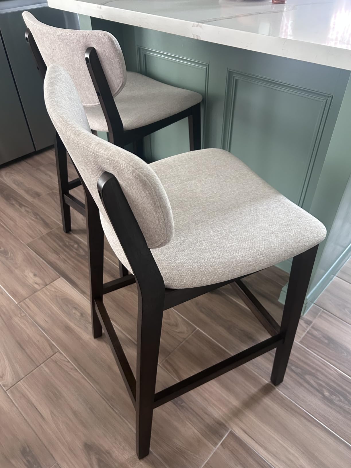 PrimeZone 30 Inch Upholstered Bar Height Stools Set of 2, Walnut and Beige, Barstools with Back and Rubber Wood Legs, Mid-Century Modern Counter Stool Chair for Kitchen Island customer photo 2