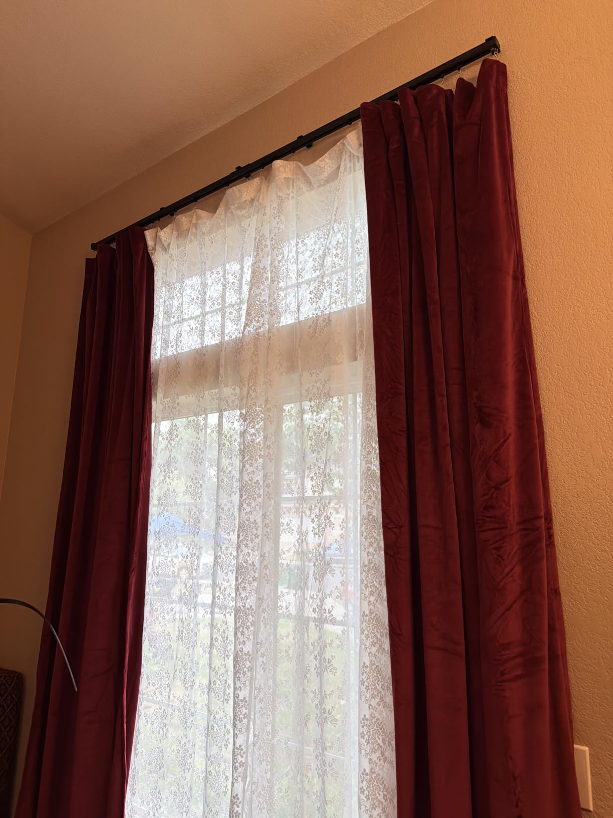 Anmao Vintage Lace Sheer Curtains 84 Inches Long - Romantic Floral Semi-Sheer Voile Panels for Living Room & Bedroom, Rod Pocket Light Filtering Drapes, Set of 2 Panels (55