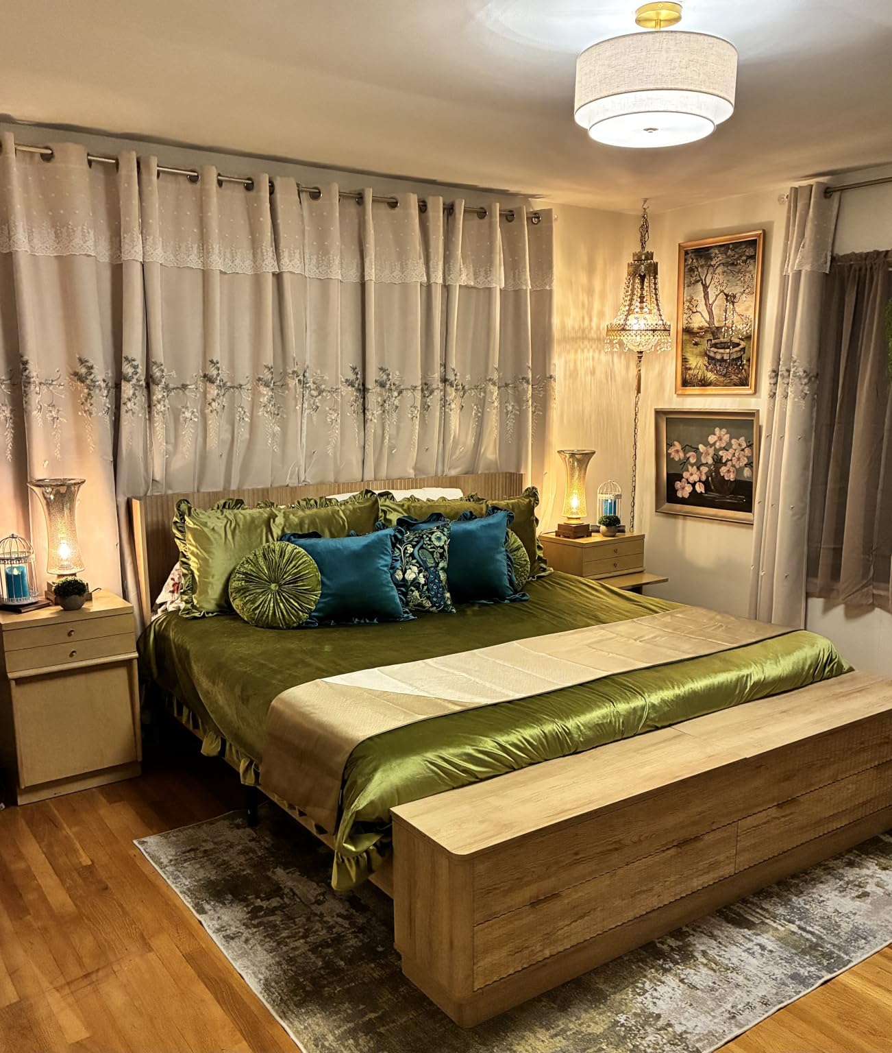 T4TREAM Fluted Queen Size Bed Frame with Wingback Headboard, Footboard Storage Bench with Built-in Drawers & Lift-Up Compartments, Wood & Steel Platform Bed, No Box Spring Needed, Natural Oak customer photo 1