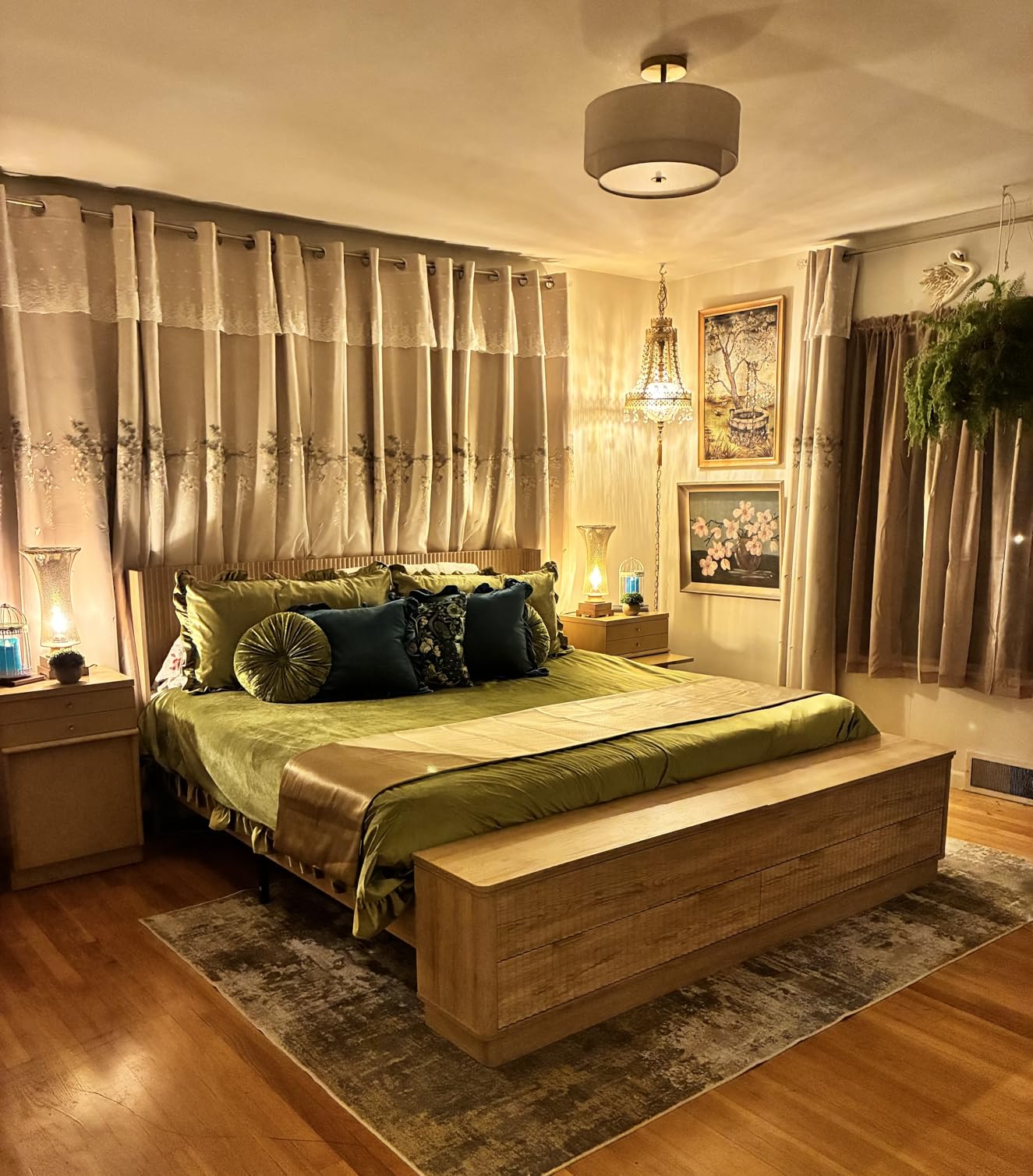 T4TREAM Fluted Queen Size Bed Frame with Wingback Headboard, Footboard Storage Bench with Built-in Drawers & Lift-Up Compartments, Wood & Steel Platform Bed, No Box Spring Needed, Natural Oak customer photo 2