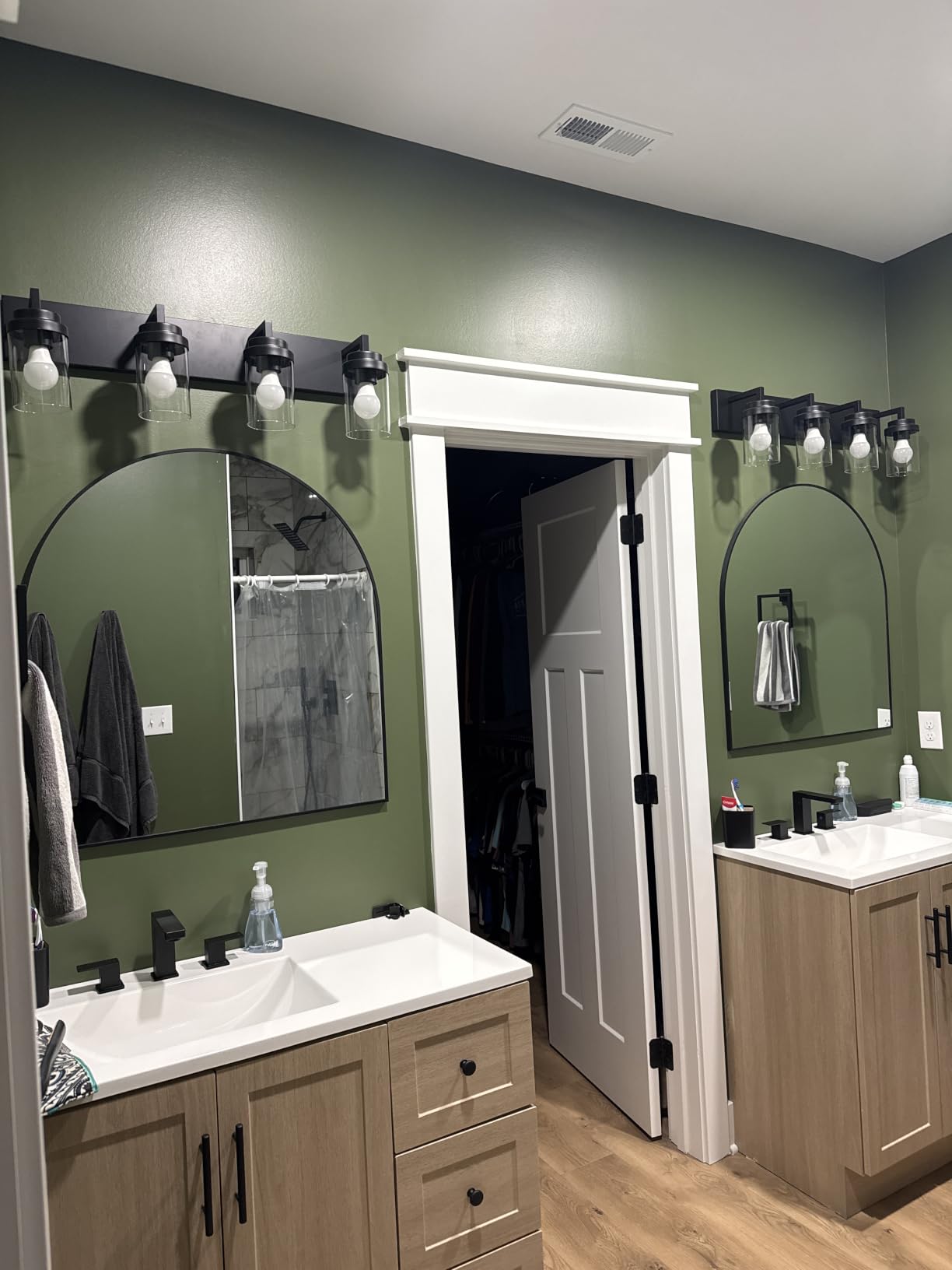Matte Black Wall Lights, Set of 2 Wall Sconce with Clear Glass Shade, Farmhouse Sconce Lights, Wall Mount Lamp for Bedroom Mirror Living Room customer photo 1