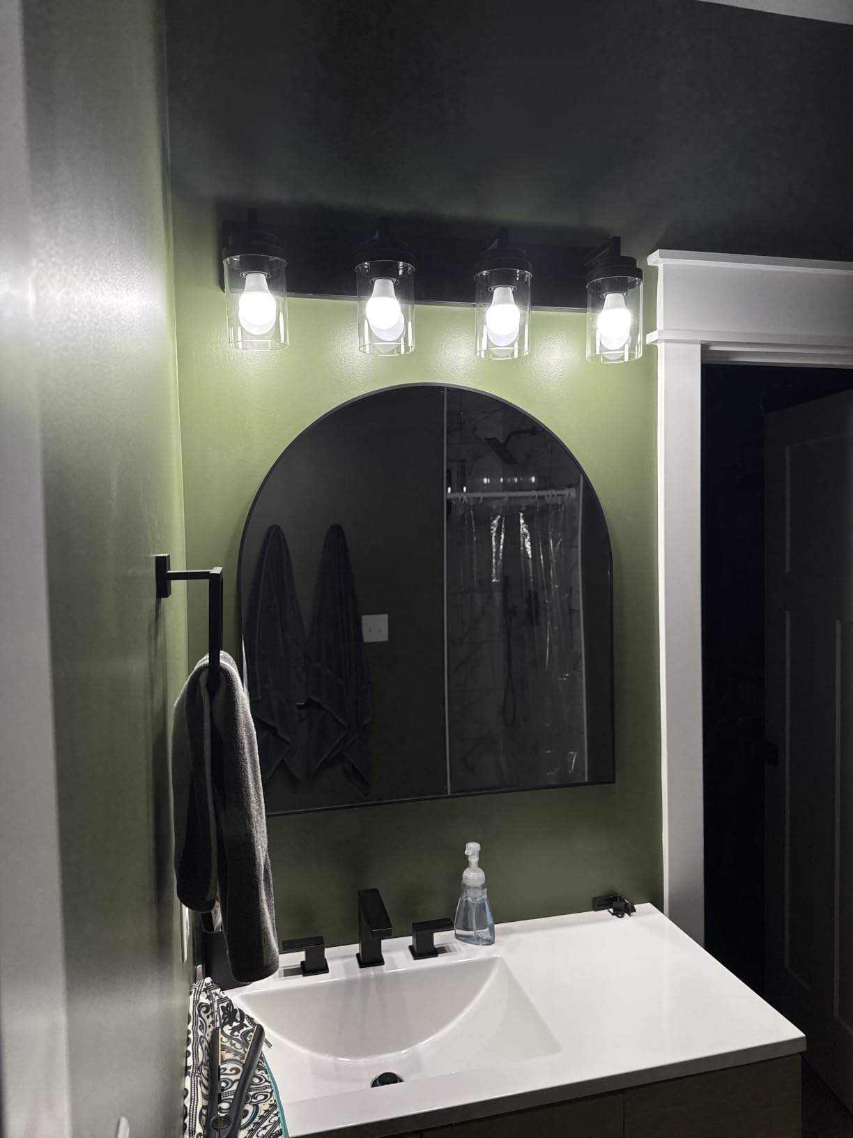 Matte Black Wall Lights, Set of 2 Wall Sconce with Clear Glass Shade, Farmhouse Sconce Lights, Wall Mount Lamp for Bedroom Mirror Living Room customer photo 2