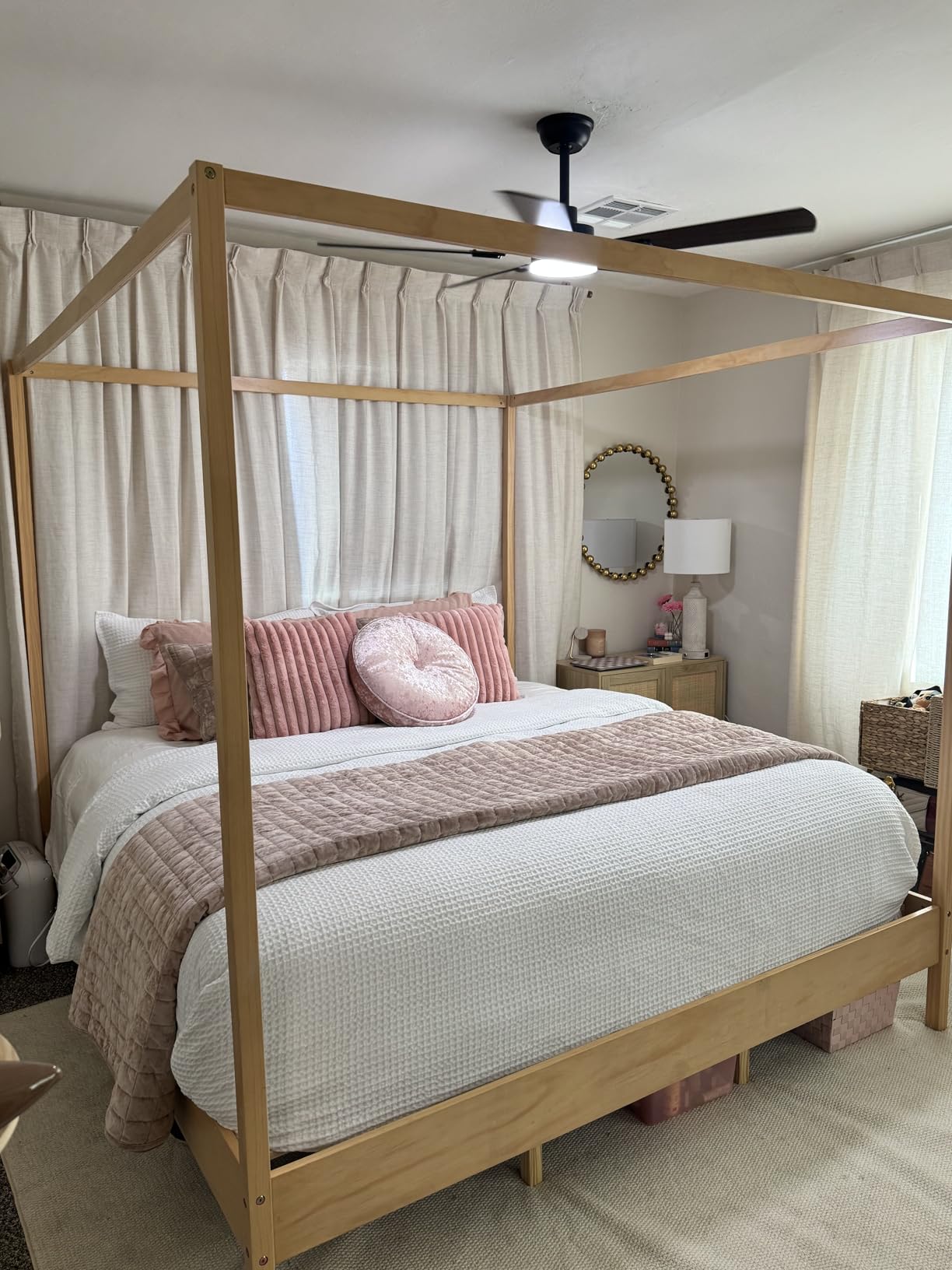 Merax Wooden Canopy Bed with Four Posters, Queen Size Canopy Bed Frame & 8.3