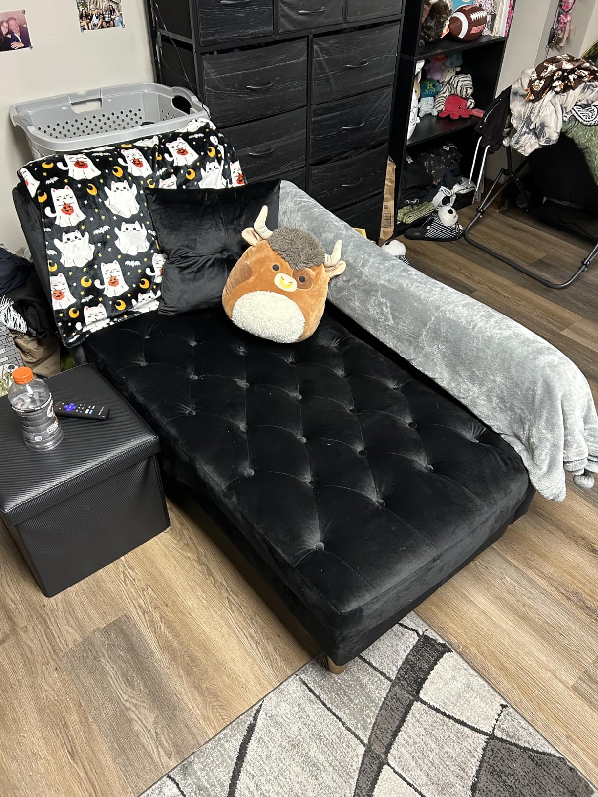Indoor Velvet Chaise Lounge Chair with Storage for Living Room, Beige White | Reading chair chaise sleeper sofa bed with pillow, 3 in 1 velvet futon lounge chair for living room bedroom customer photo 2