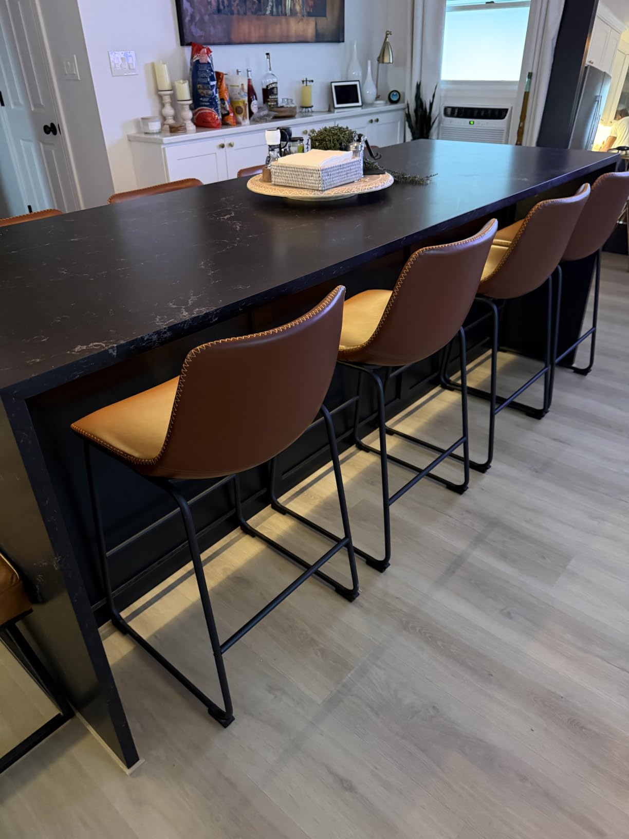 DUMOS 26 Inch Counter Height Bar Stools Set of 4, Modern Faux Leather High Barstools with Back and Metal Leg, Upholstered Bar Chairs for Kitchen Island, Brown customer photo 1