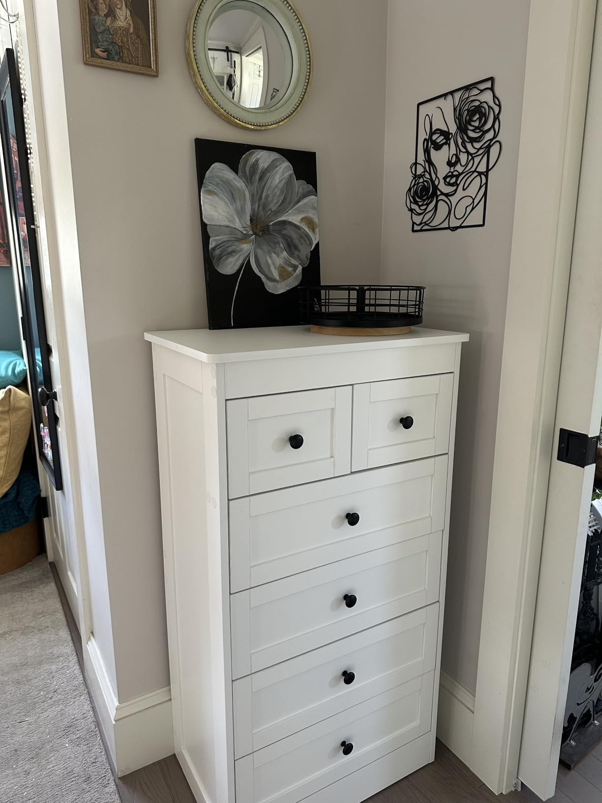 wanan Tall 6 Drawer Dresser for Bedroom, White Modern 43.3'' Tall Wood Chest of Drawers, Storage Organizer with Smooth Metal Rails & Anti-Tip Kit for Closet, Hallway, Living Room customer photo 2
