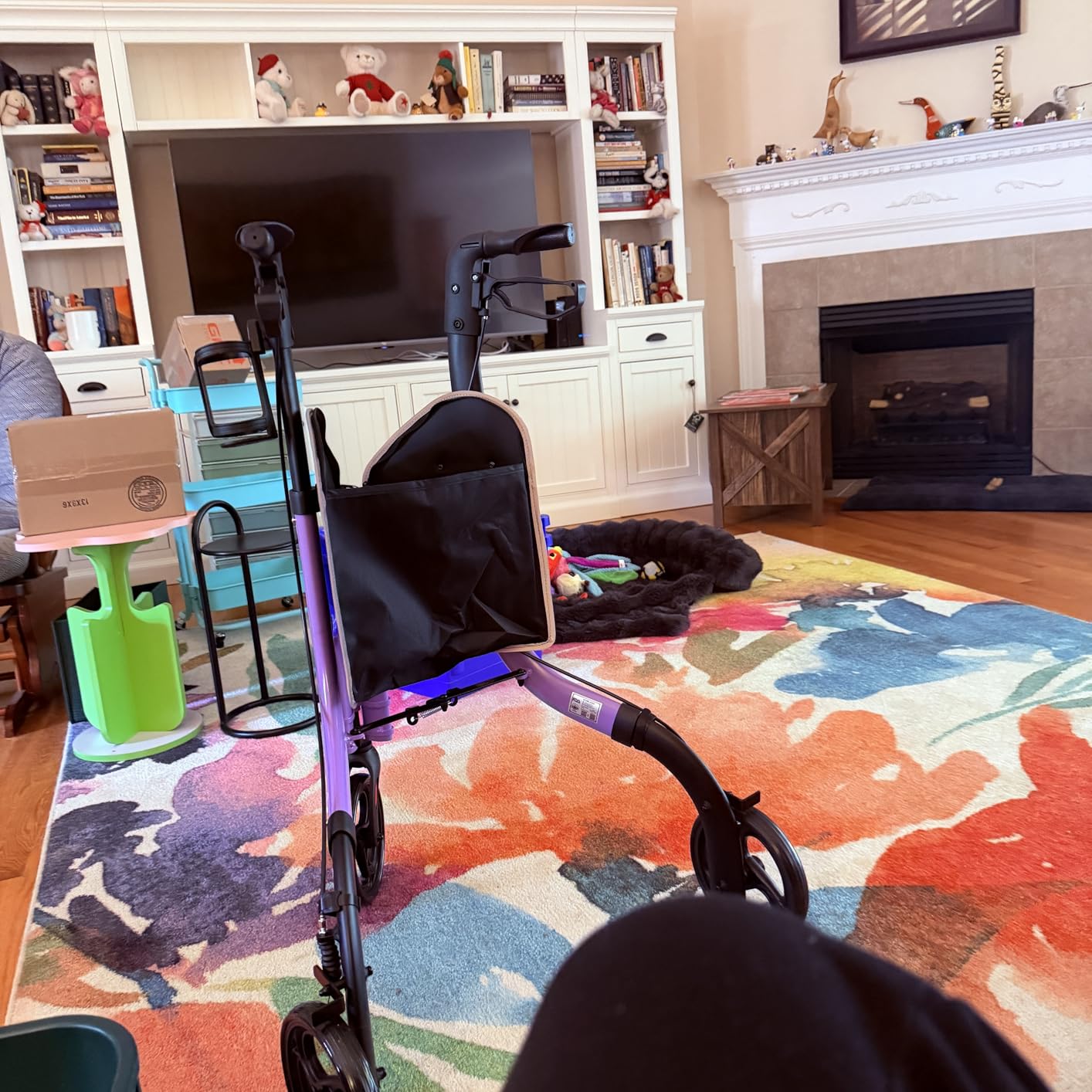 HOMLAND Foldable 3 Wheel Walkers for Seniors, Lightweight 10.4 lb | with Cane & Cup Holder, Height Adjustable, 8'' big wheel, Shiny Black customer photo 1