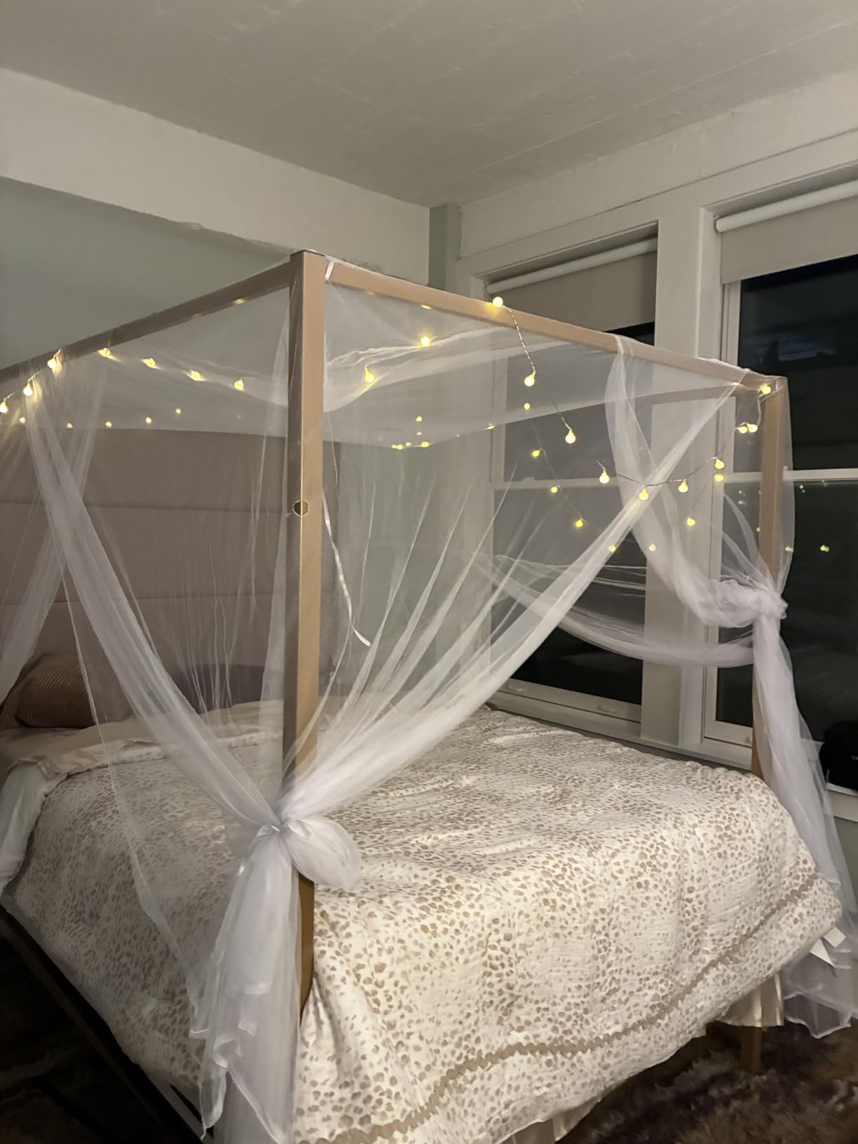 Merax Queen Size Gold Metal Canopy Bed Frame, 76.5