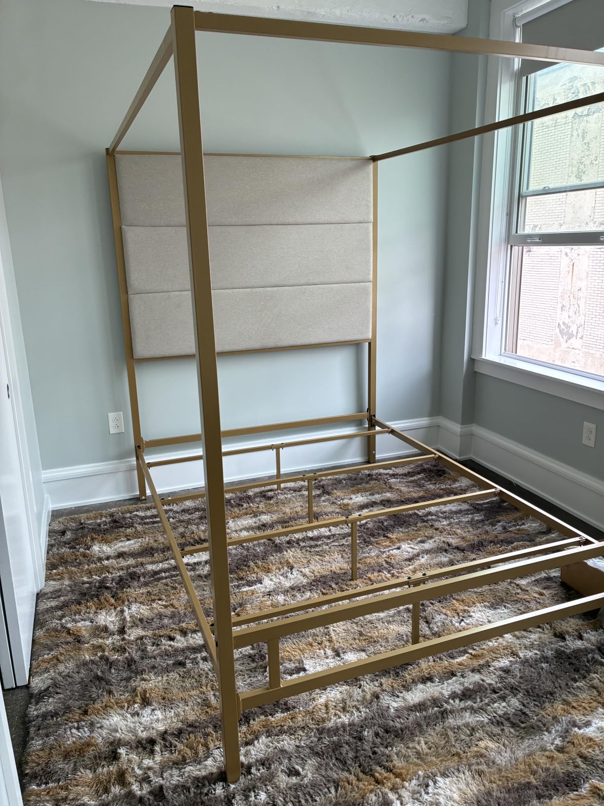 Merax Queen Size Gold Metal Canopy Bed Frame, 76.5