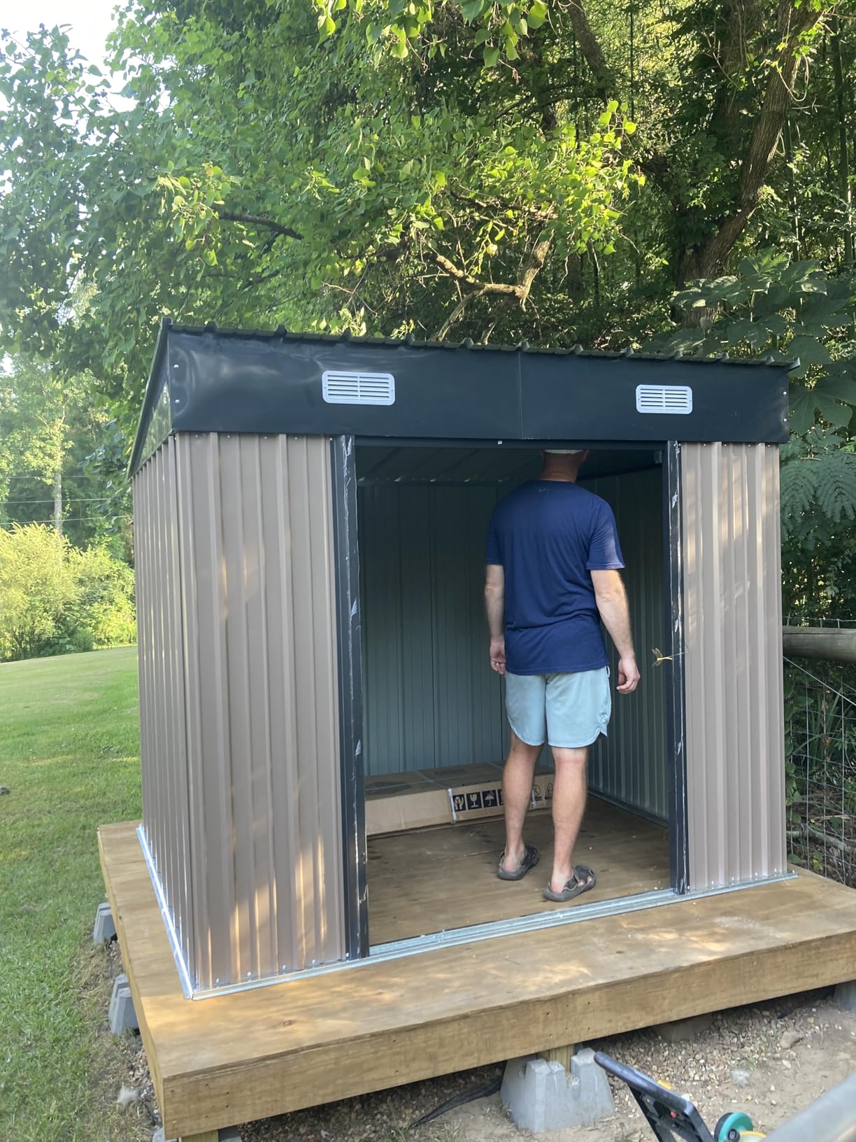 Aoxun 14x12 FT Outdoor Storage Shed, Metal Shed with Lockable Doors, Brown customer photo 1