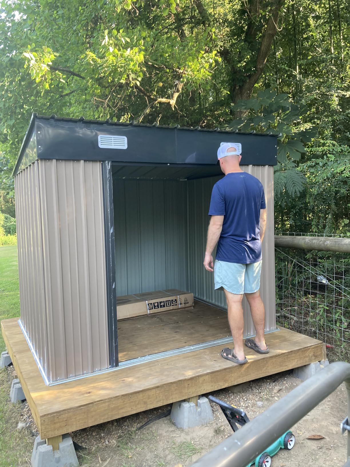 Aoxun 14x12 FT Outdoor Storage Shed, Metal Shed with Lockable Doors, Brown customer photo 2