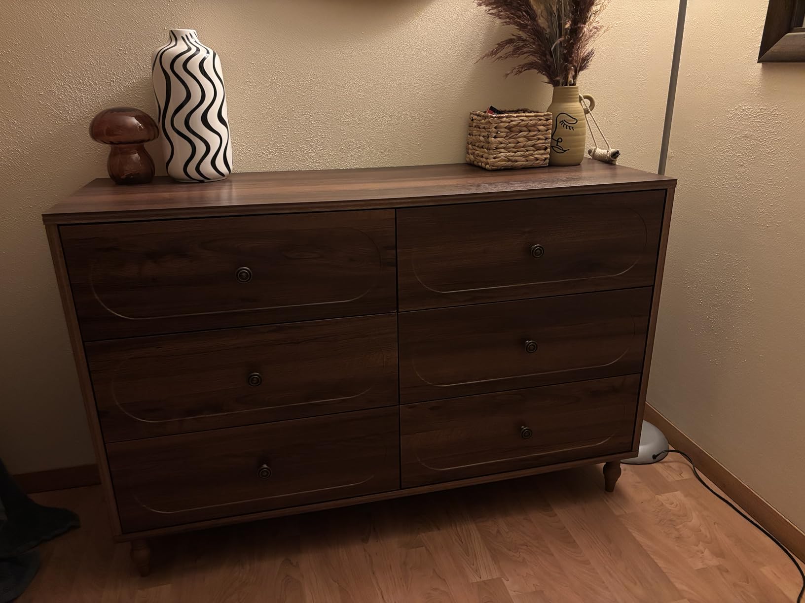 6 Drawer Dresser for Bedroom, Farmhouse Wood Wide Chest with Solid Wood Legs, Green customer photo 2