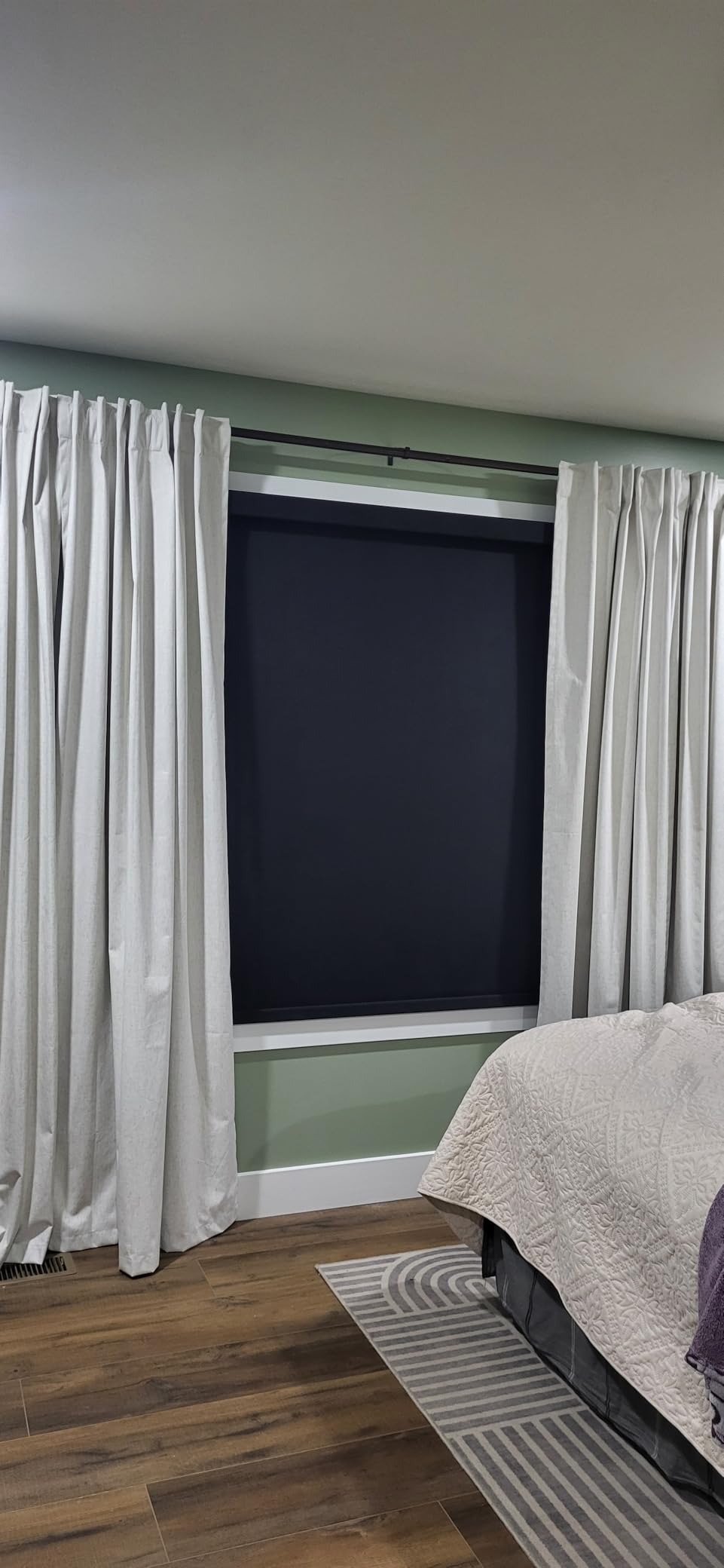 Boolegon Motorized Roller Blinds with Remote Control, Blackout Linen Fabric-Matched Automatic Roller Shades for Windows, Rechargeable Electric Window Shades for Home, Office, Grey, Custom customer photo 1