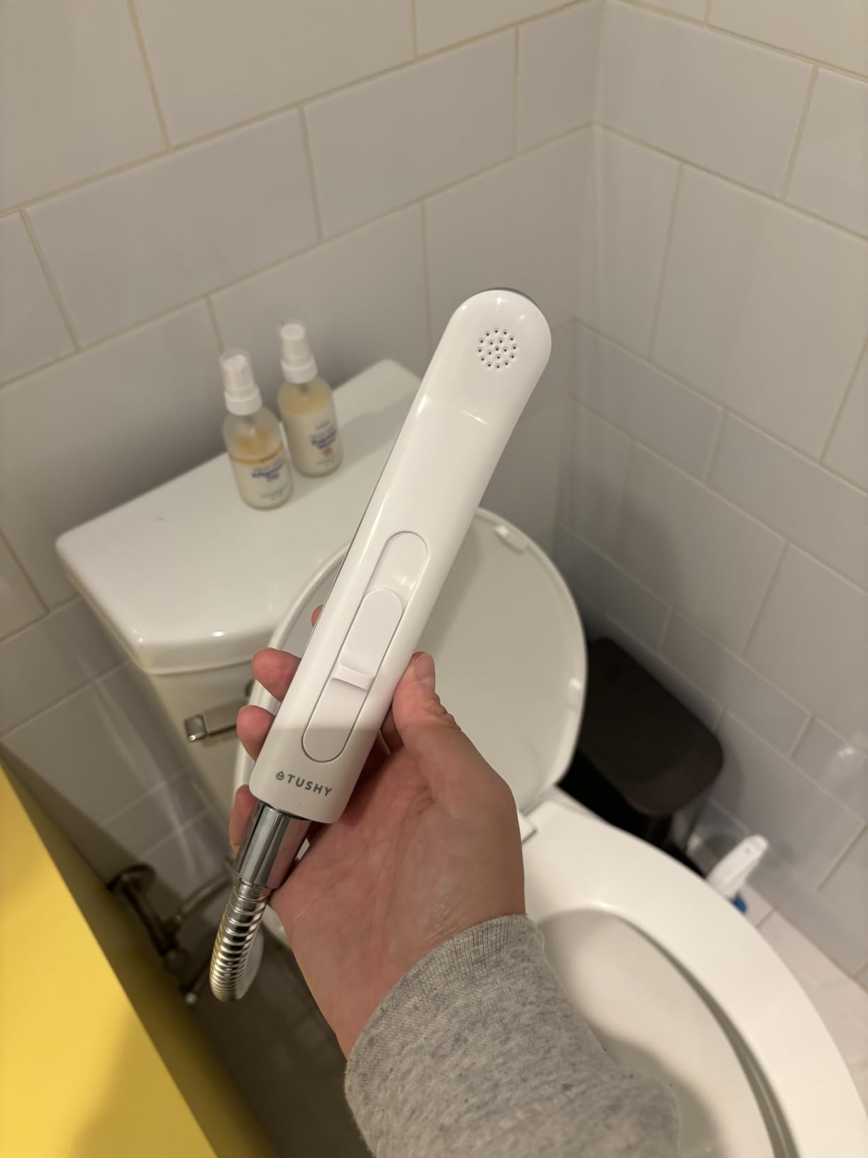 TUSHY Handheld Bidet Sprayer for Toilet, Adjustable Water Pressure | Leak-Proof Brass Shutoff Adapter, 47 Inch Stainless Steel Braided Hose, Tank or Wall Mount, 5 Minute Install, Universal Fit customer photo 1