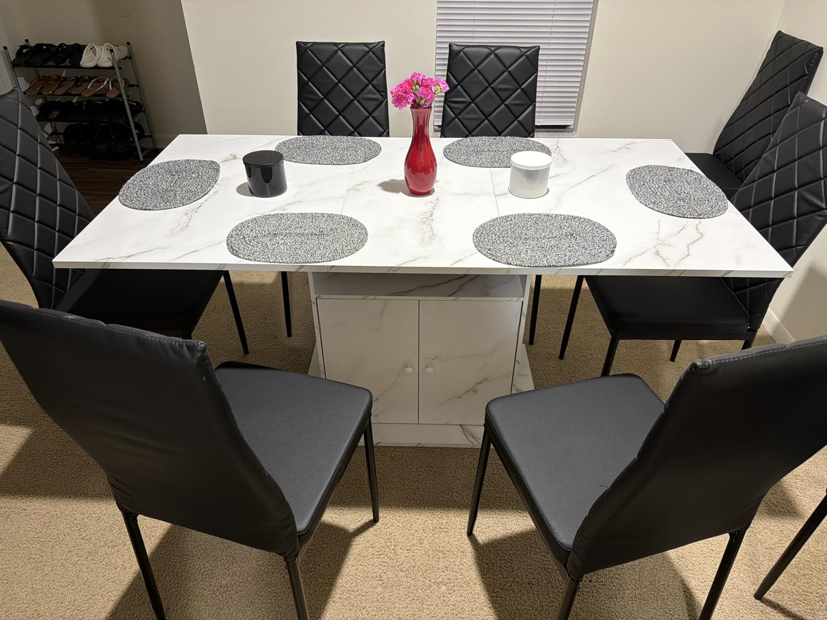 Extendable Dining Room Table for 4-6, 47-63 Inch Faux Marble Extendable Dining Table, Modern Expandable Rectangle Kitchen Dining Table with Storage for Kitchen Living Room customer photo 1