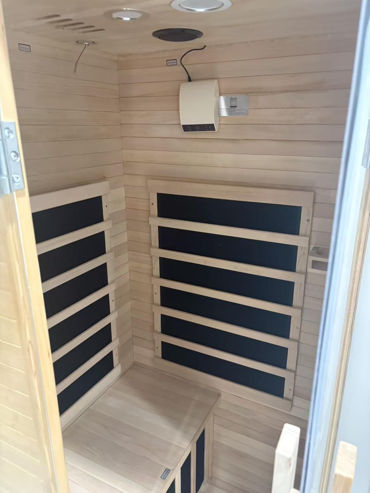 Wood Infrared Sauna for Home, Infdoor Home Sauna with Red Light, 1 Person Infrared Sauna, Chromotherapy Light, Hemlock, Low EMF Far Infrared, Blutooth Speakers, 33.4'' x 33.4'' x 70'' customer photo 1