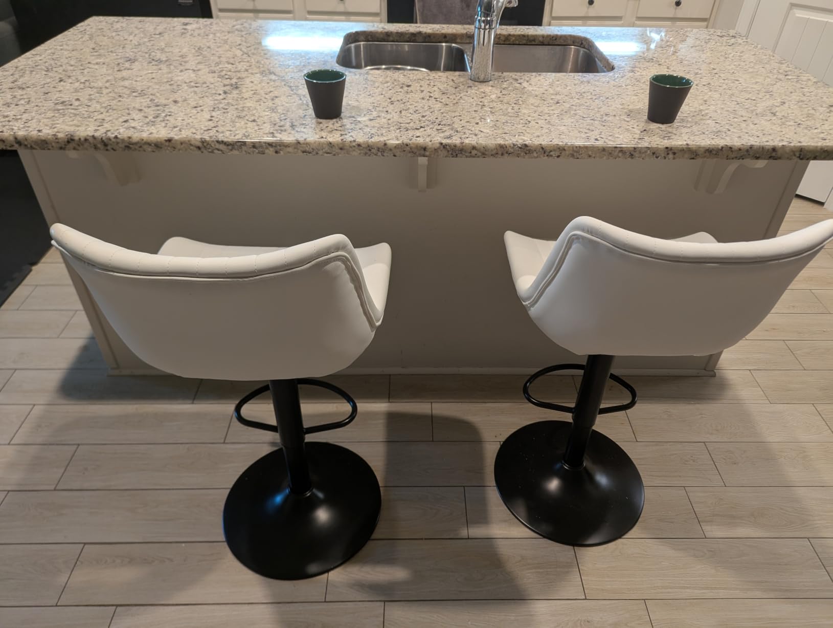 Swivel Bar Stools Set of 2, Height Adjustable Counter Height Bar Stools with Open Back and Footrest, Premium Faux PU Leather, Modern Upholstered Bar Chairs for Kitchen Island, Walnut Brown customer photo 2