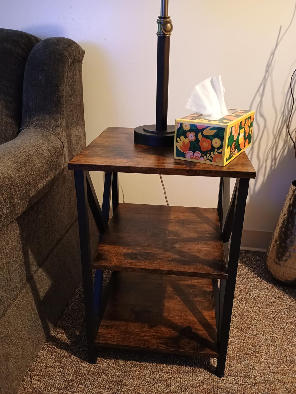 VASAGLE LIRY Collection - End Table with Charging Station, Narrow Side Table with Storage Cabinet, Nightstand for Bedroom, Home Office, Rustic White and Honey Brown ULET131W101S customer photo 1