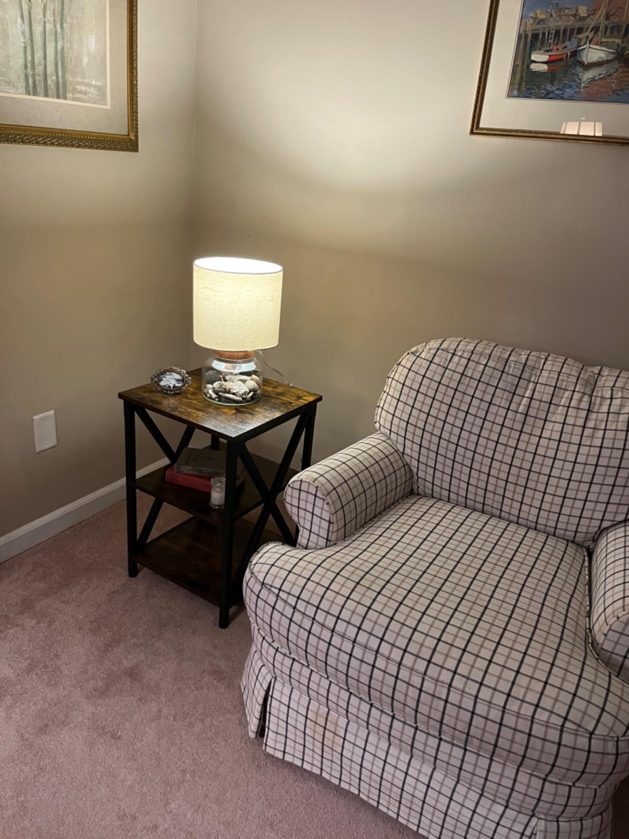 VASAGLE LIRY Collection - End Table with Charging Station, Narrow Side Table with Storage Cabinet, Nightstand for Bedroom, Home Office, Rustic White and Honey Brown ULET131W101S customer photo 2
