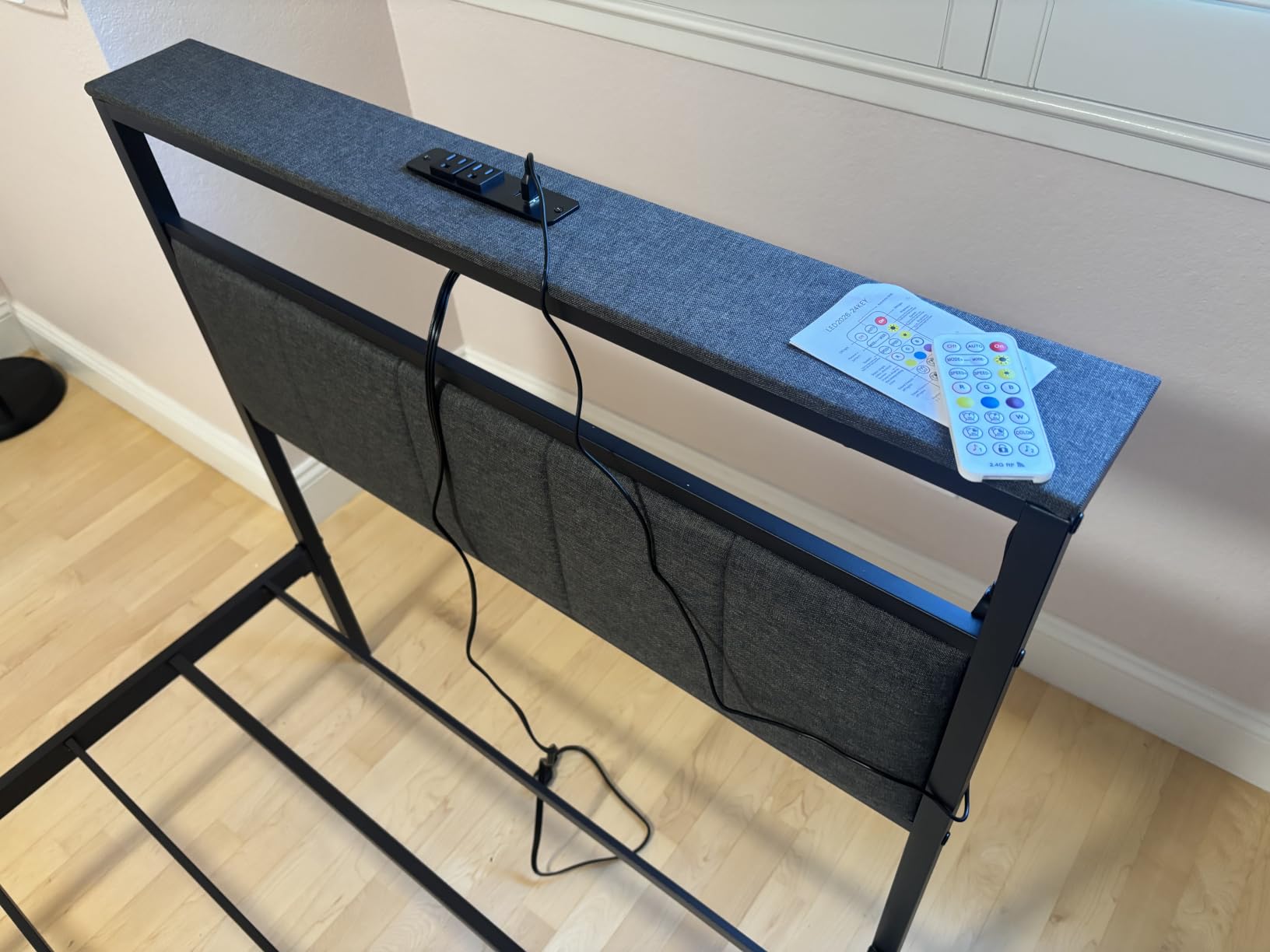 Queen Bed Frame with 2 Storage Drawers, Grey Upholstered | Headboard with Charging Station and LED Lights, Metal Platform Bed with Storage Shelf, Noise Free, No Box Spring Needed customer photo 1