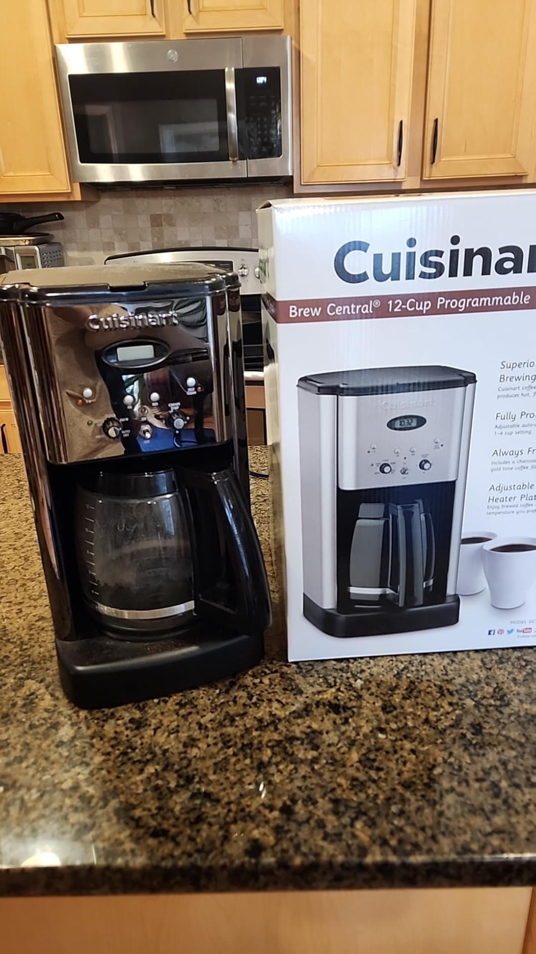Cuisinart DCC-1200P1 Brew Central 12-Cup Programmable Coffeemaker Coffee Maker, Carafe, Brushed Chrome | Brew Central coffee machine & coffee pot with 1-4 cup settings, auto-off & built-in charcoal water filter, DCC-1200P1 customer photo 2