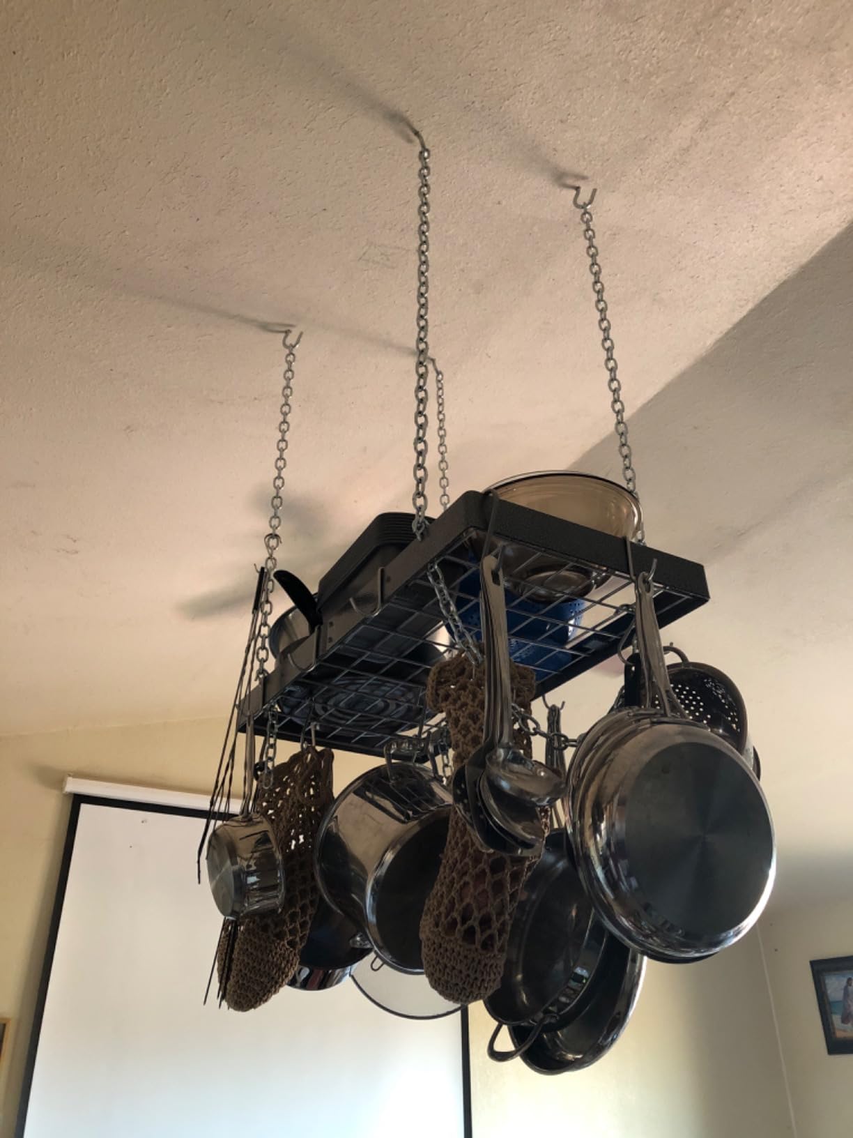 Hammered Steel Rectangular Pot Rack with Grid and Chrome Accessories 30-in. customer photo 1