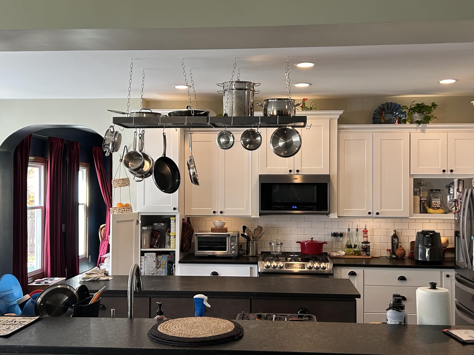Hammered Steel Rectangular Pot Rack with Grid and Chrome Accessories 30-in. customer photo 2