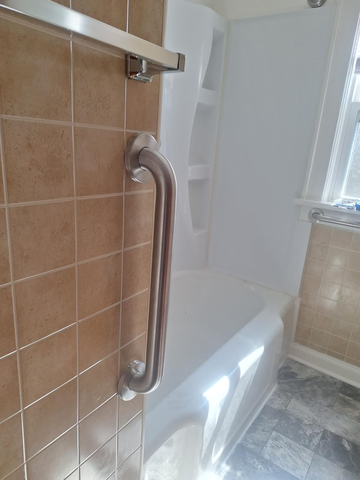 Moen Home Care Bathroom Safety 18 Inch Stainless Steel Handicap Grab Bar for Bathtub and Shower, Elderly Assistance Product with Concealed Screws, Polished Brass, R8918 customer photo 1